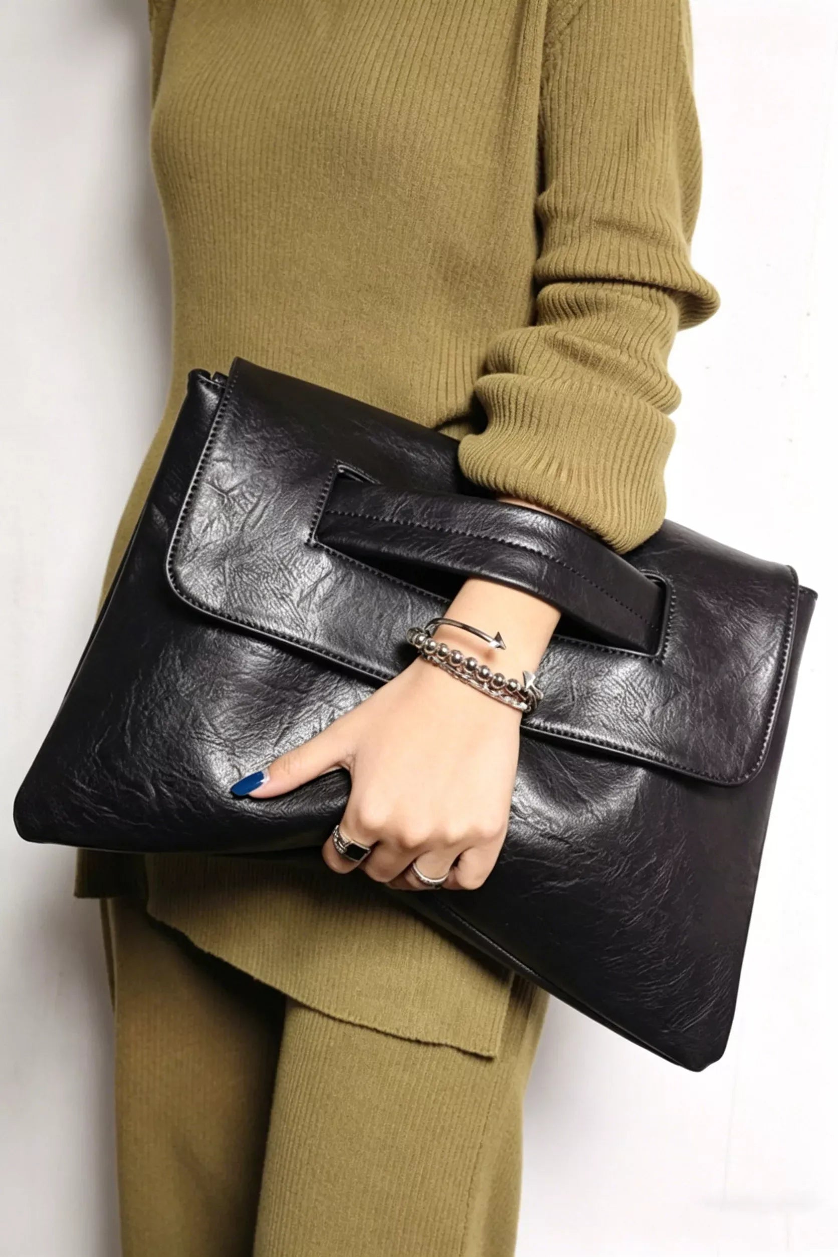 Trendsi Black / One Size Vintage Style Envelope Clutch
