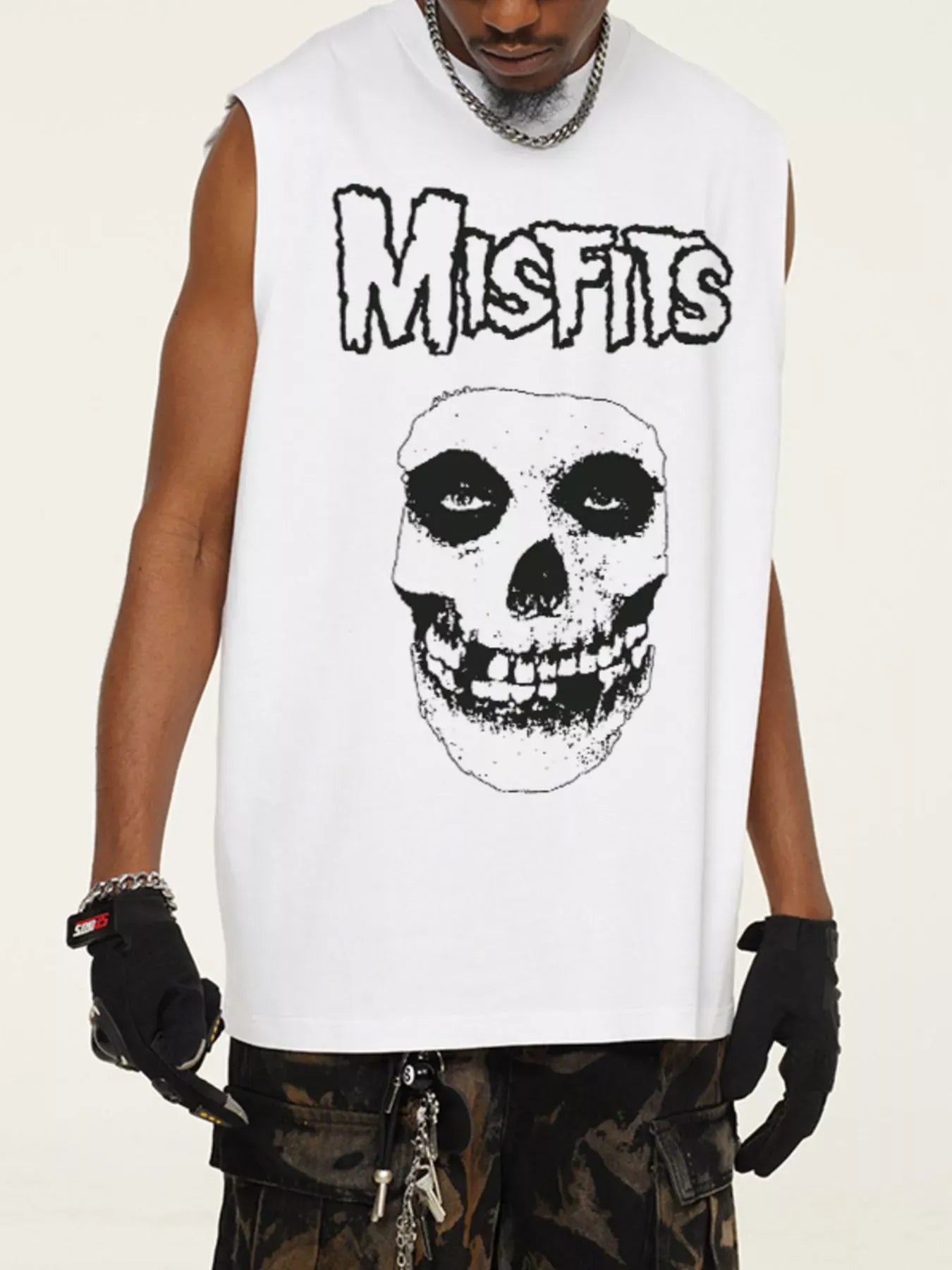 Trendsi White / M Men's Skull Graphic Sleeveless Tank Top