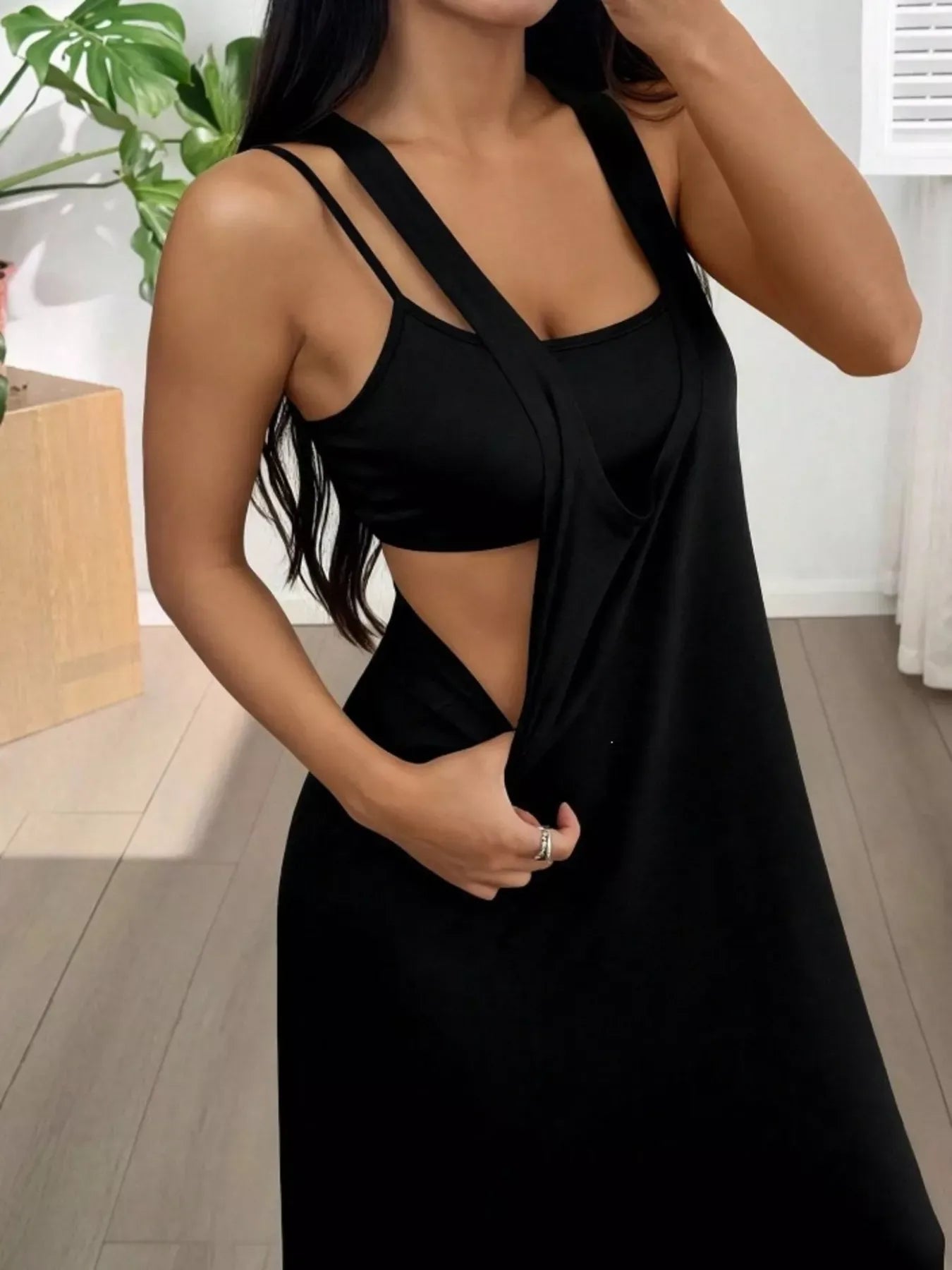 Trendsi Black / S Scoop Neck Cami and Maxi Dress Set