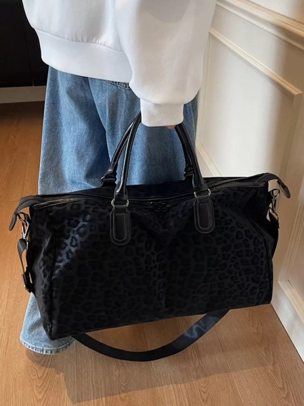 Trendsi Black / One Size Leopard Print Travel Bag
