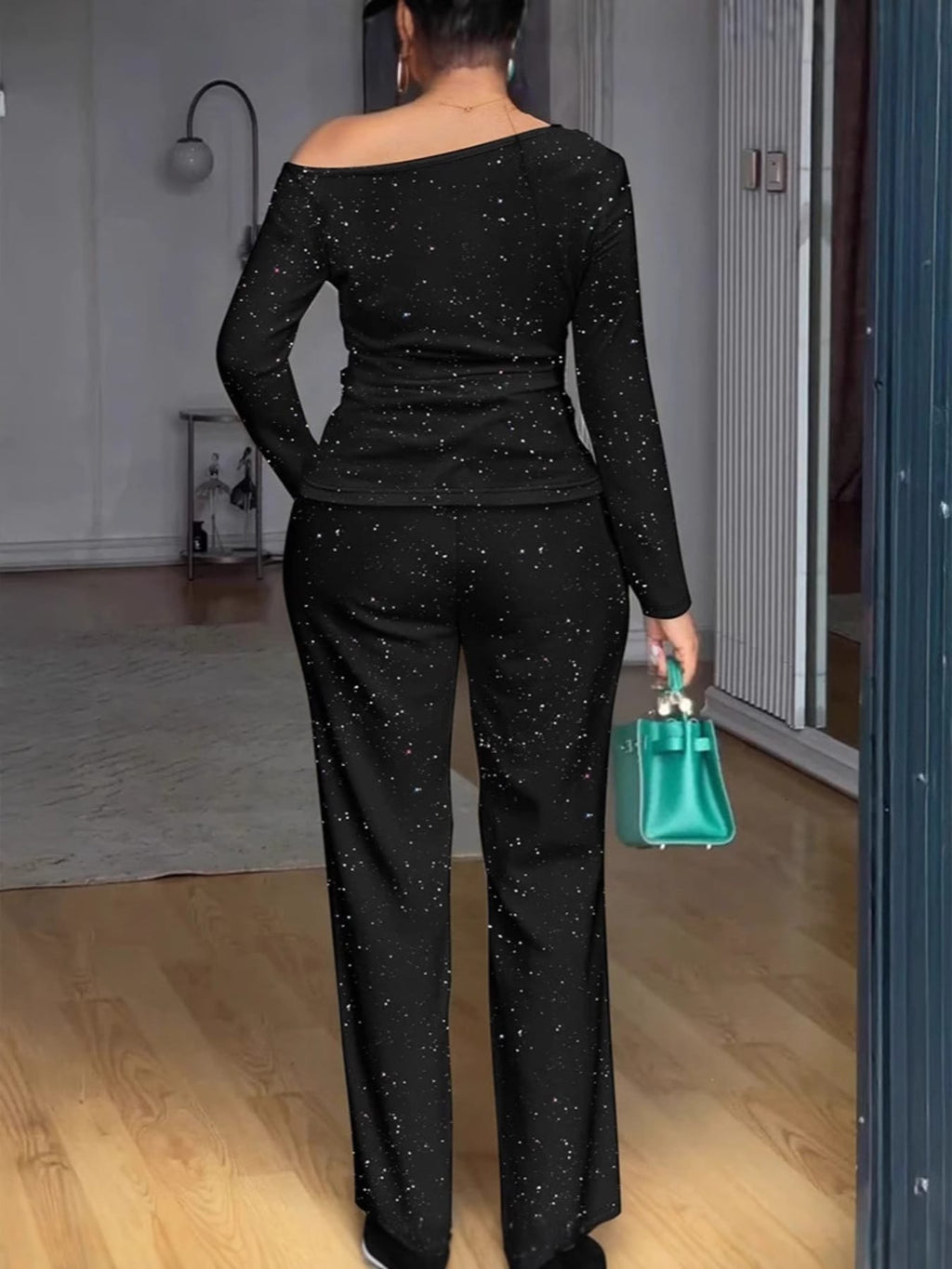 Trendsi Glitter Long Sleeve Top and Pants Set