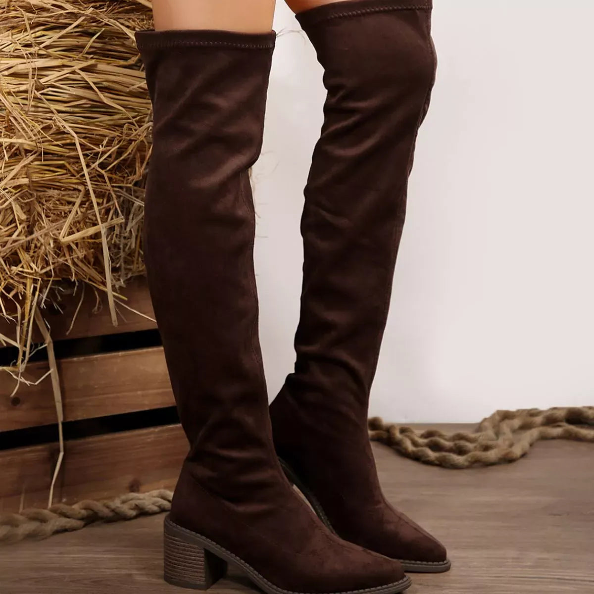 Trendsi Point Toe Block Heels Boots