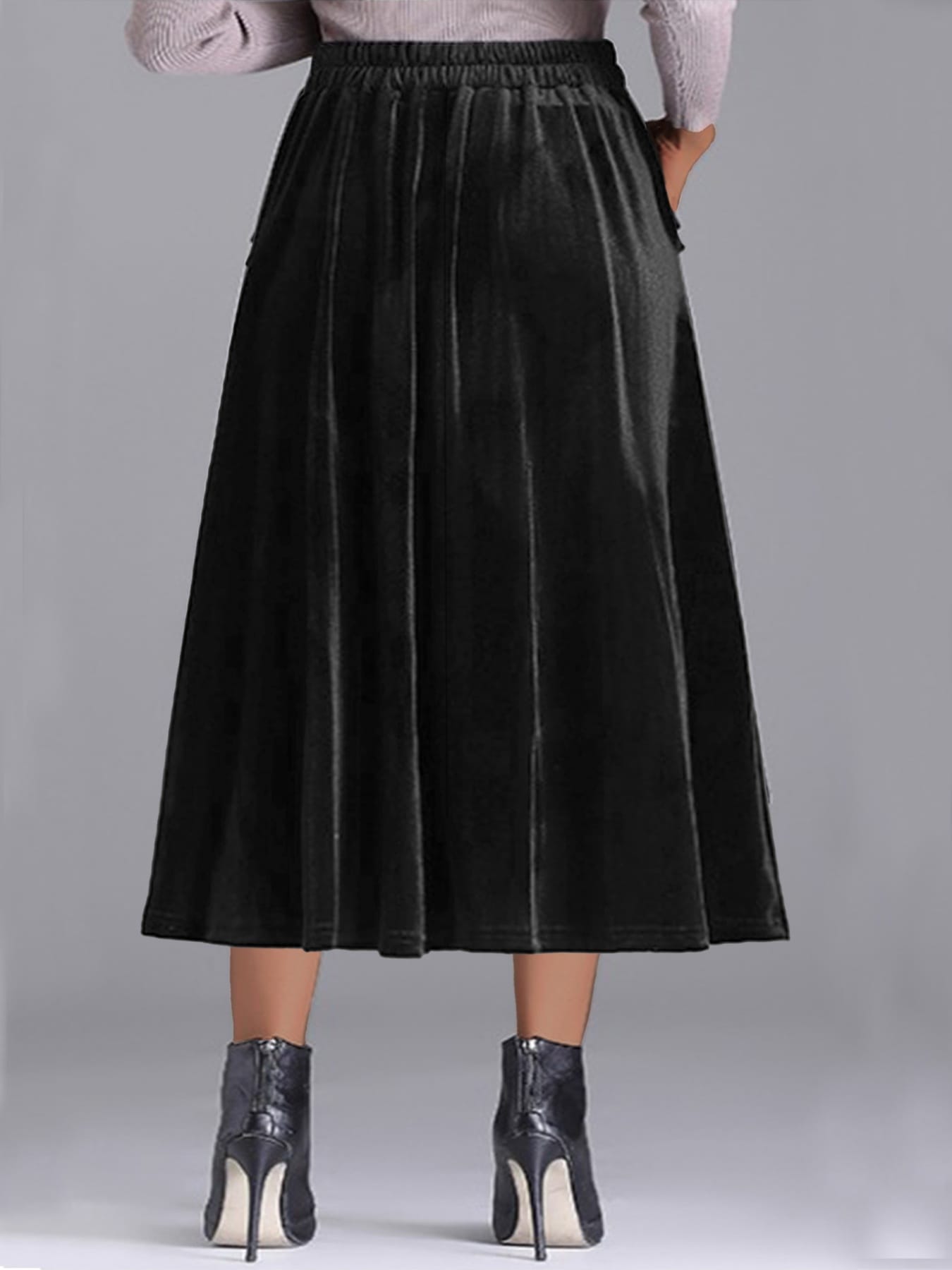 Trendsi Skirt Plus Size Elegant Velvet A-Line Midi Skirt