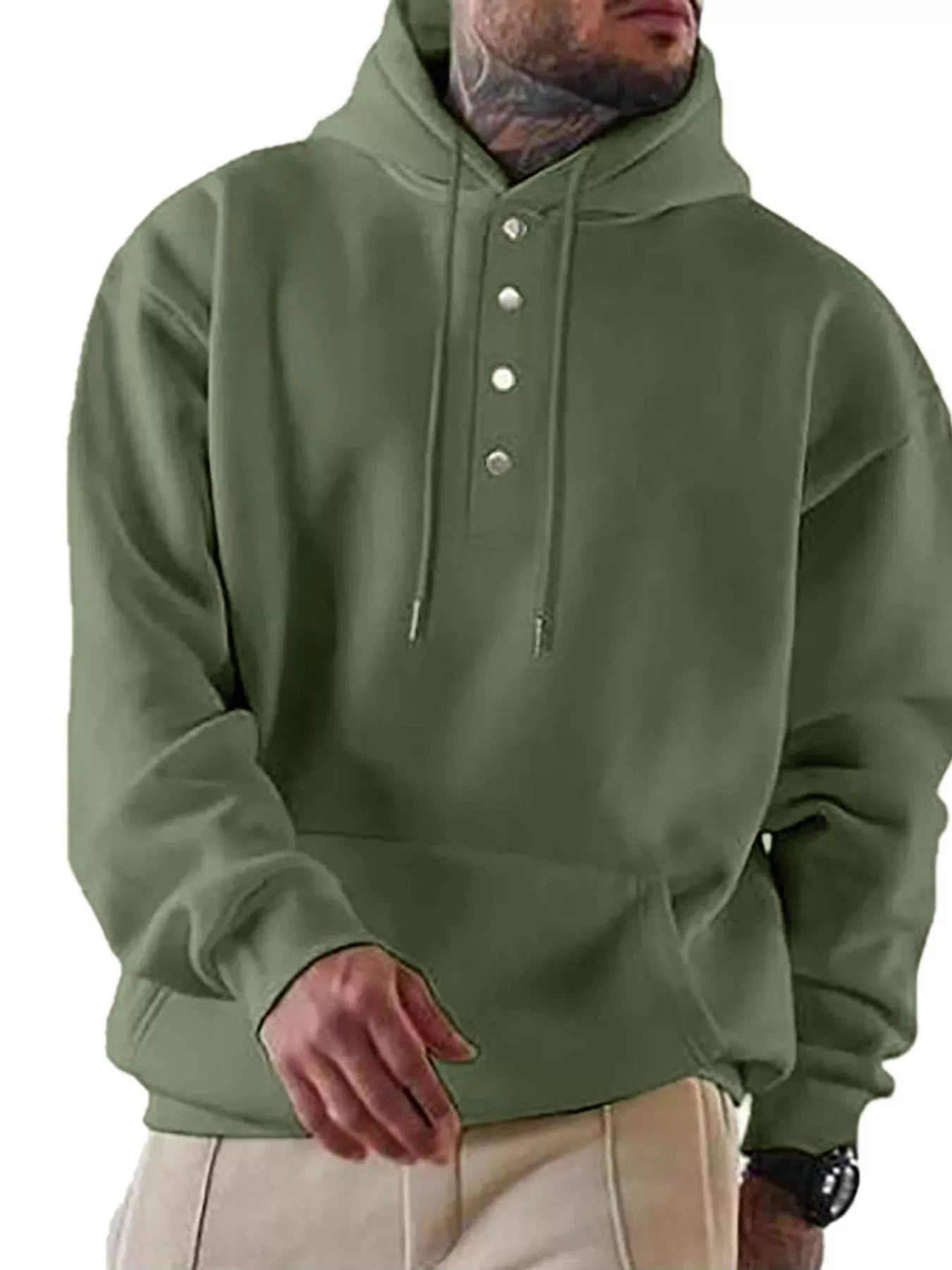Trendsi Army Green / S Men's Full Size Drawstring Kangaroo Pocket Hoodie Plus Size