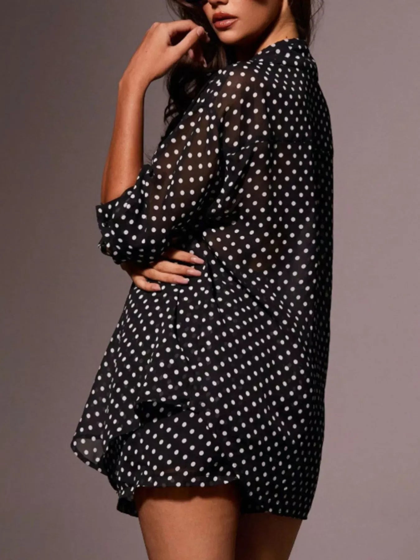 Trendsi Polka Dot Button Up Shirt and Shorts Set