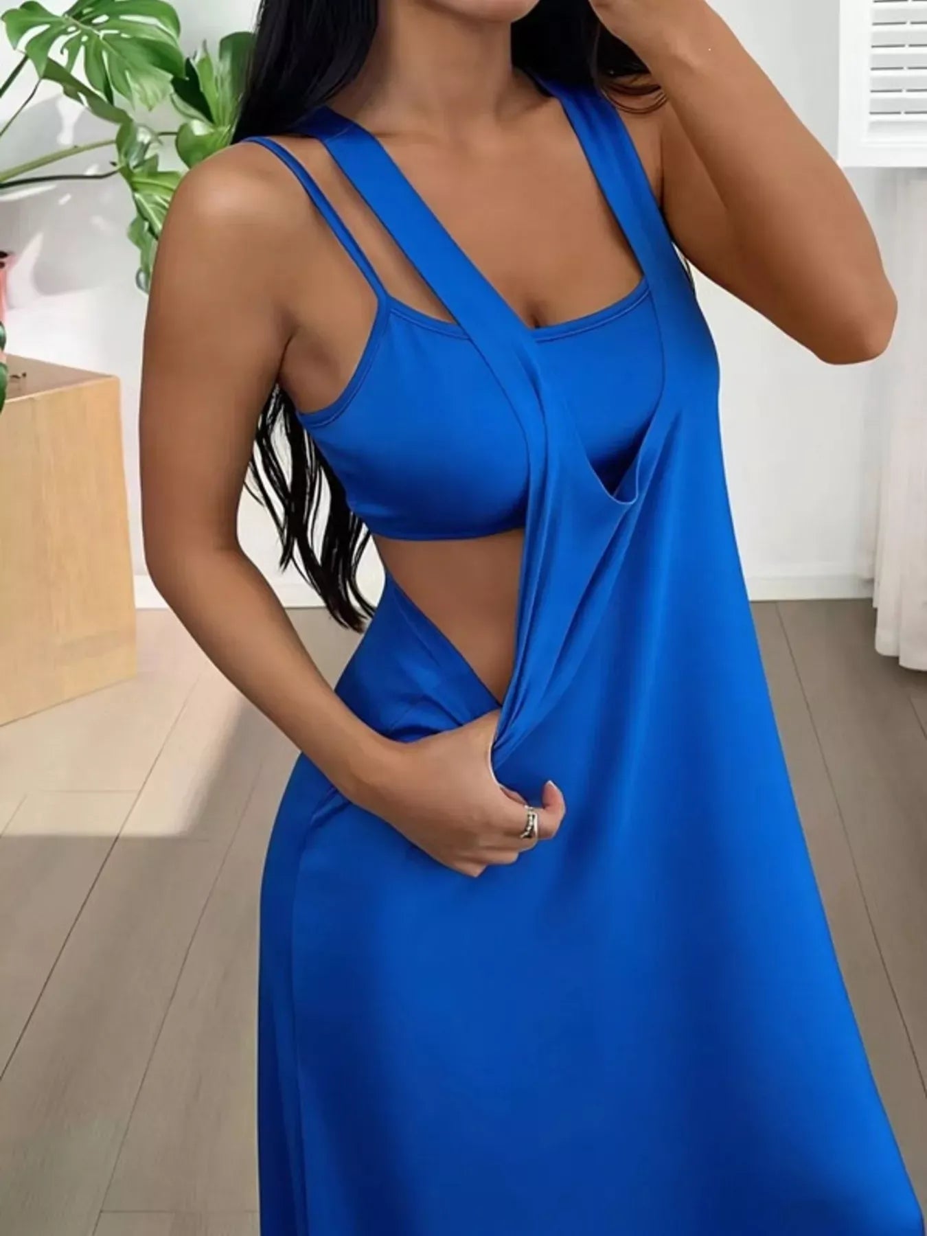 Trendsi Dark Blue / S Scoop Neck Cami and Maxi Dress Set