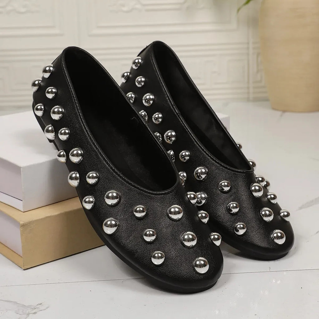 Trendsi Black / 35 Studded Leather Slip-Ons
