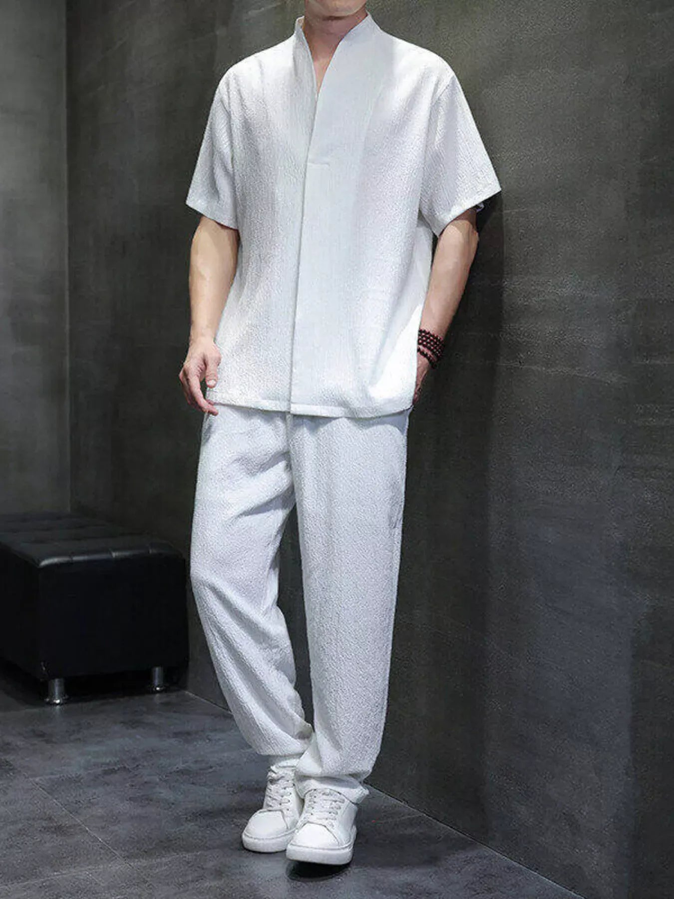Trendsi White / M Men's Plus Size Casual Short Sleeve Top and Pants Set
