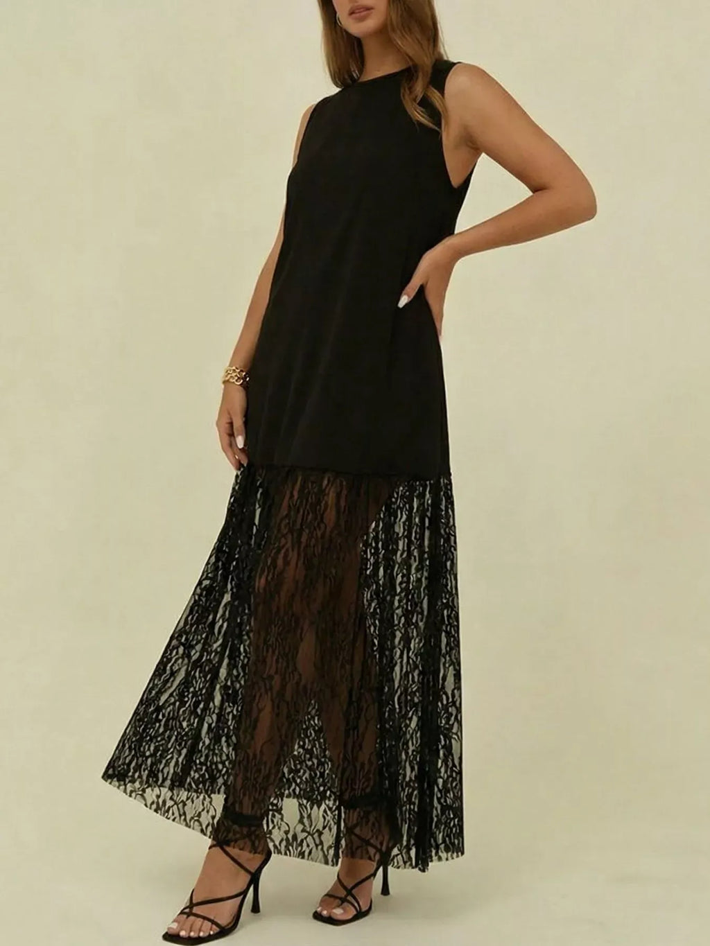 Trendsi Plus Size Sleeveless Lace Trim Maxi Dress