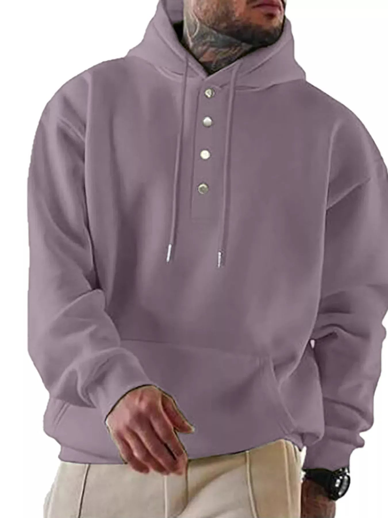 Trendsi Purple / S Men's Full Size Drawstring Kangaroo Pocket Hoodie Plus Size