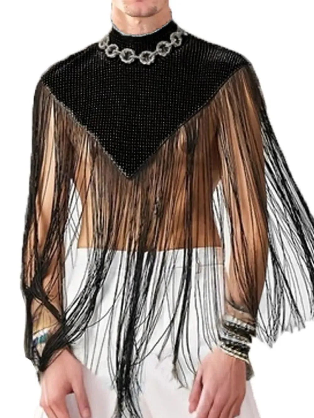 Trendsi Men's Full Size Tassel Hem Mock Neck Cap Plus Size