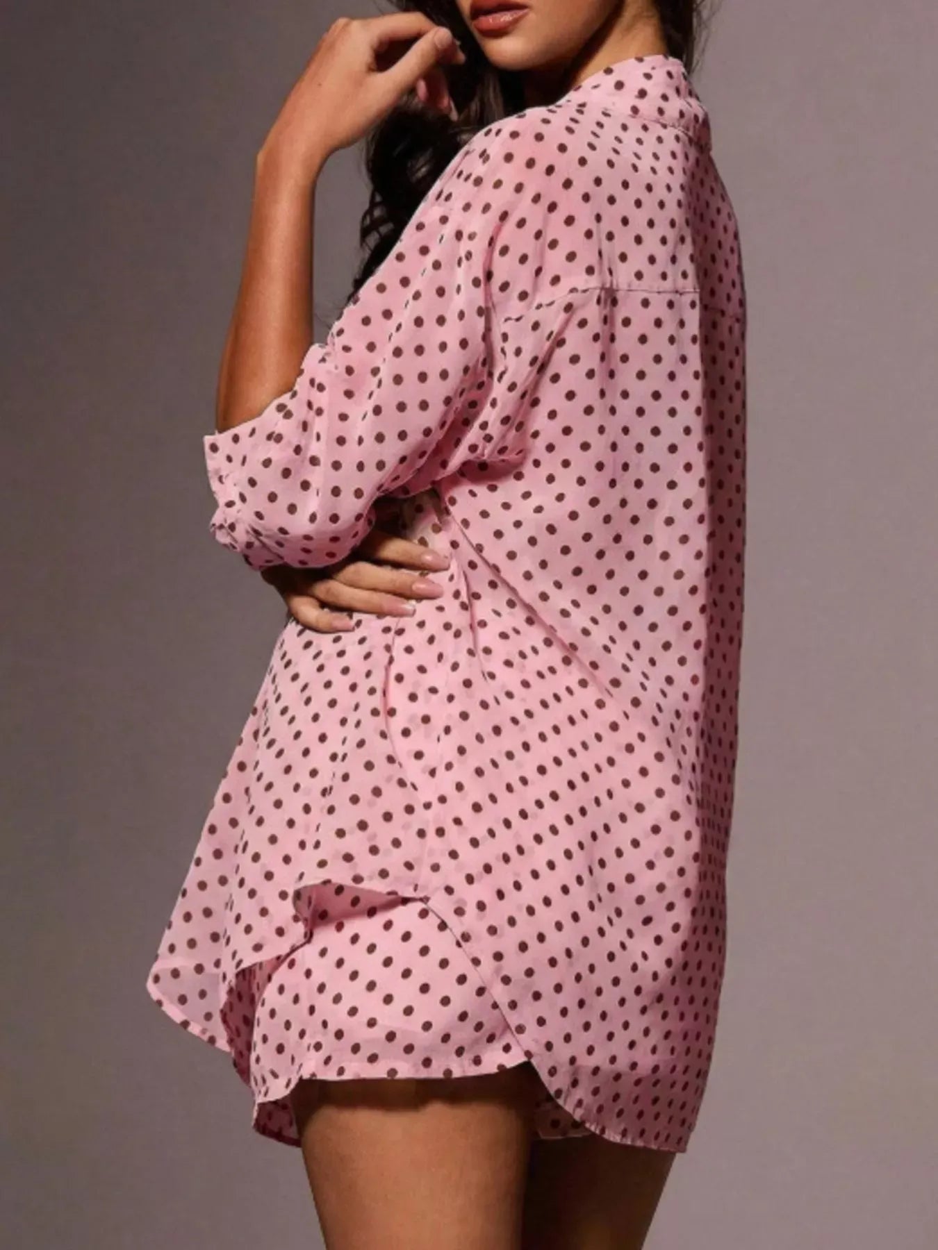 Trendsi Polka Dot Button Up Shirt and Shorts Set
