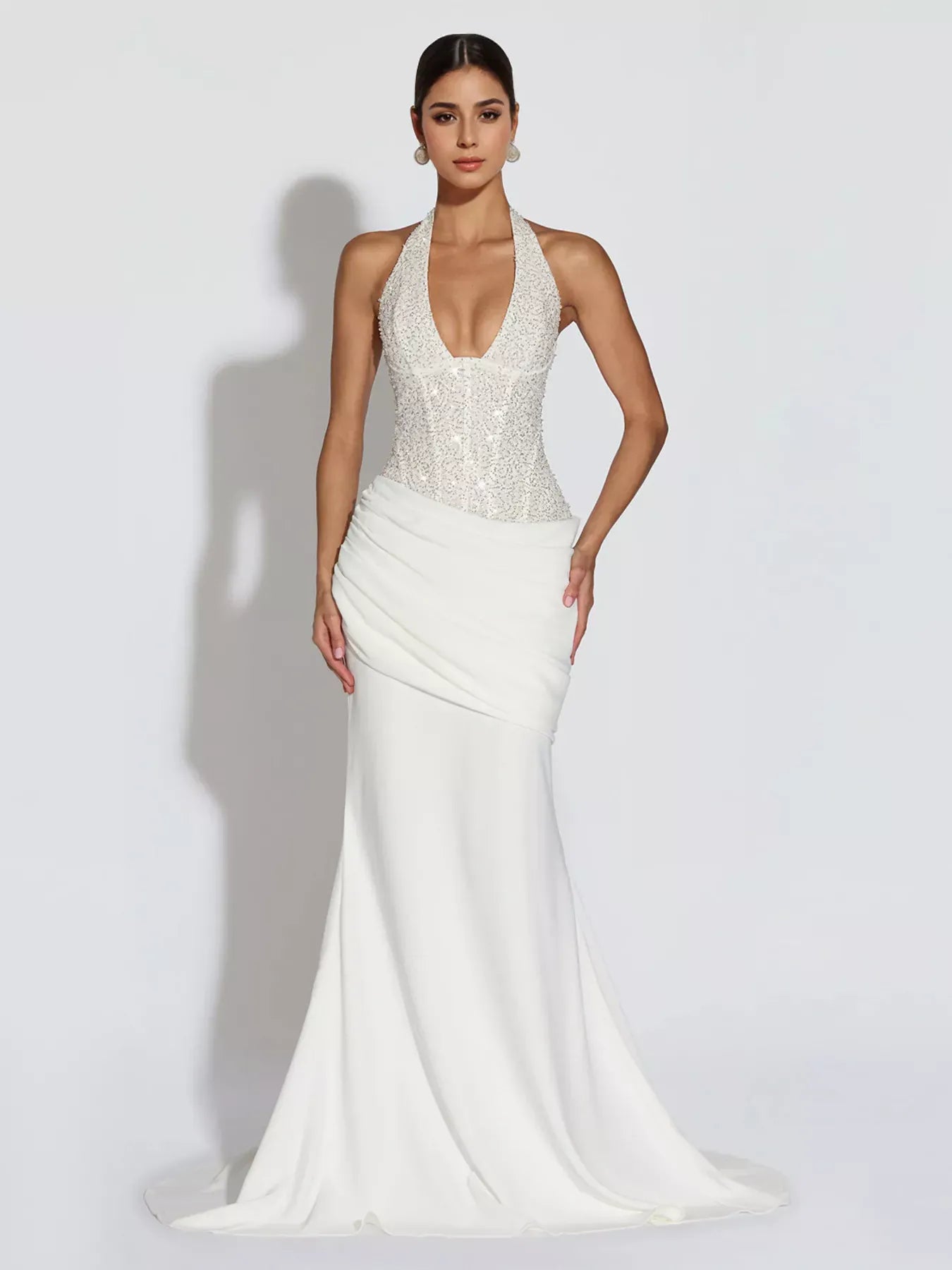 Trendsi White / S Sequin Halter Neck Maxi Dress