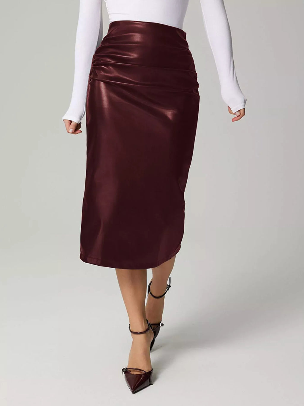 Trendsi Slit Back Leather Skirt