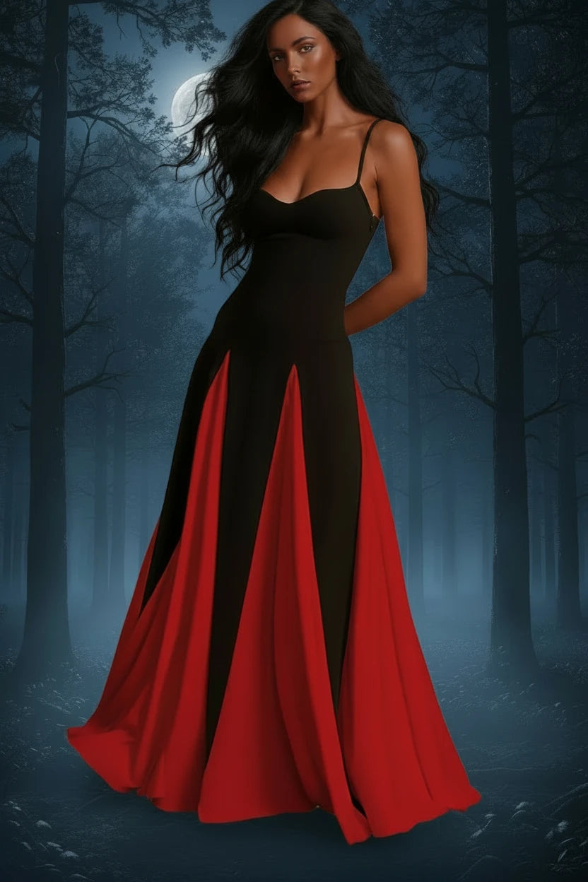 Trendsi Dress Black/Red / S Two-Tone Flowing Maxi Dress