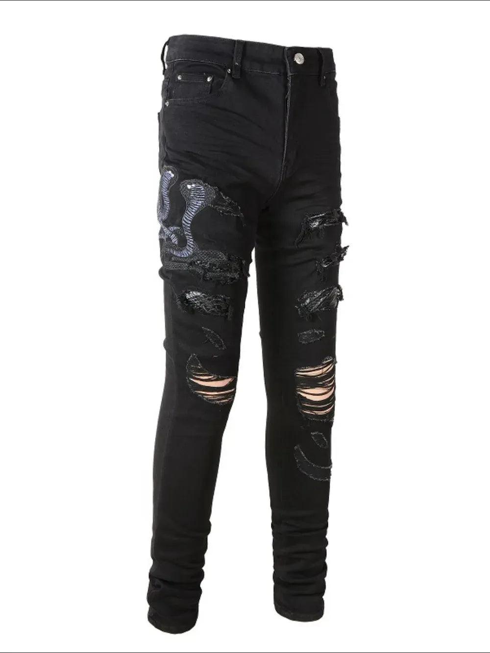 Trendsi Jeans Men's Washed Snake Embroidered Slim Jeans
