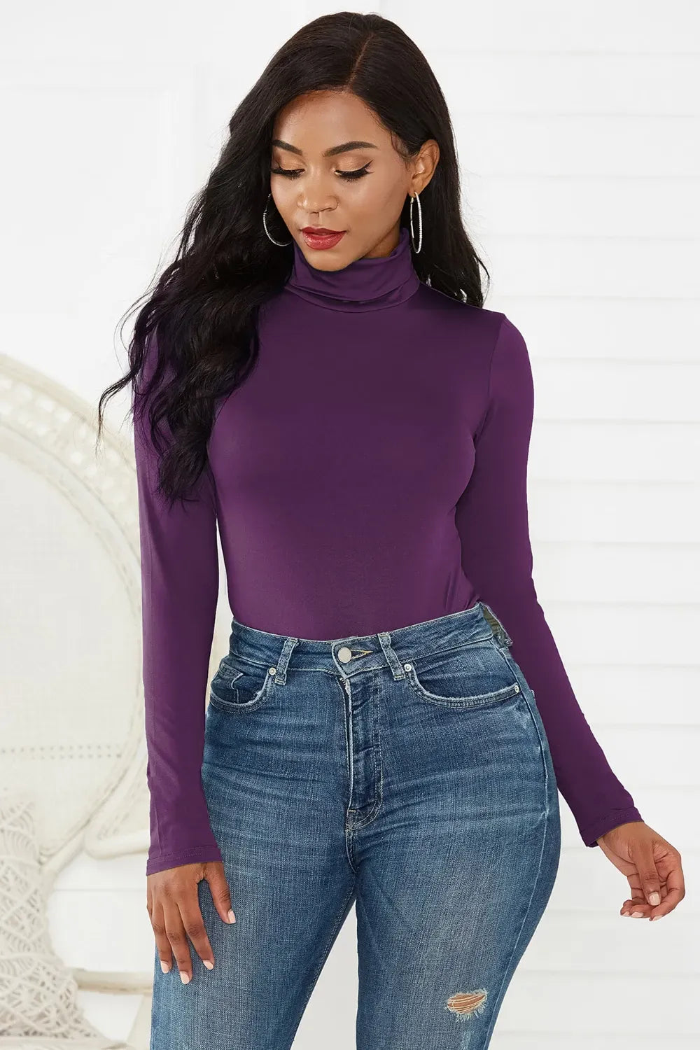 Trendsi Top Deep Purple / S Turtleneck Long Sleeve Bodysuit