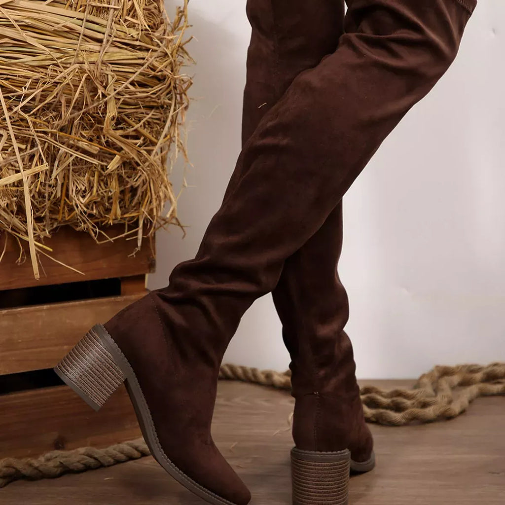 Trendsi Point Toe Block Heels Boots