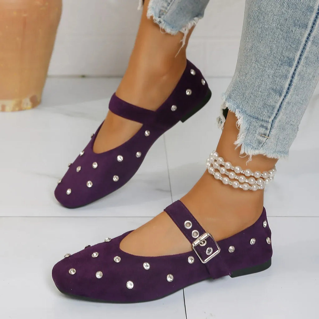 Trendsi Rhinestone Buckle Flat Mary Jane Loafers