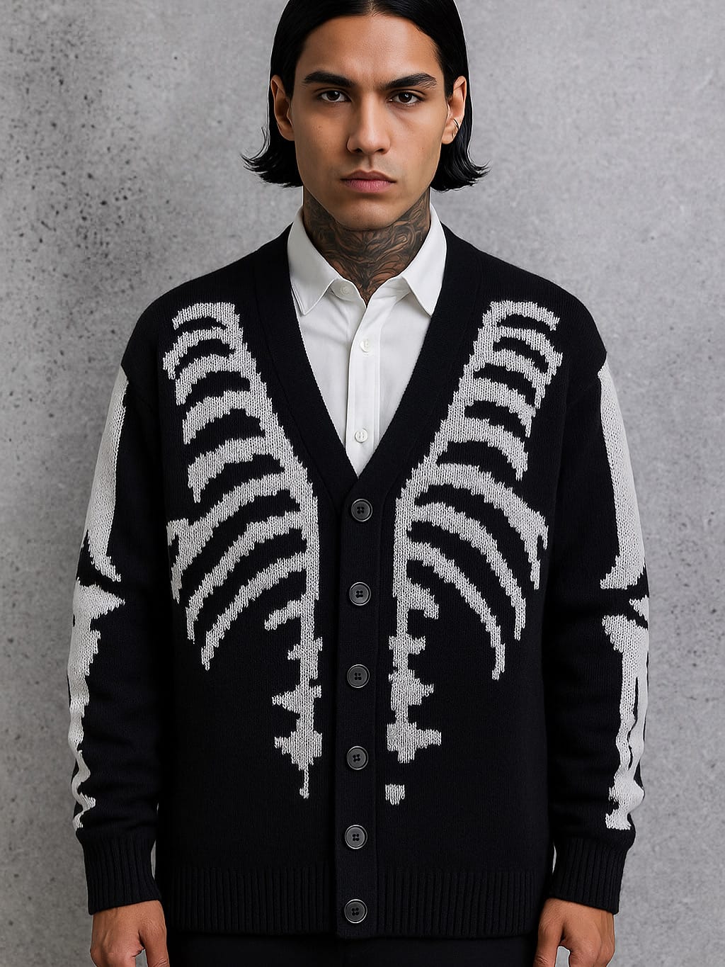 Temu Cardigan Skeleton Knit Cardigan — Dark Aesthetic Collection