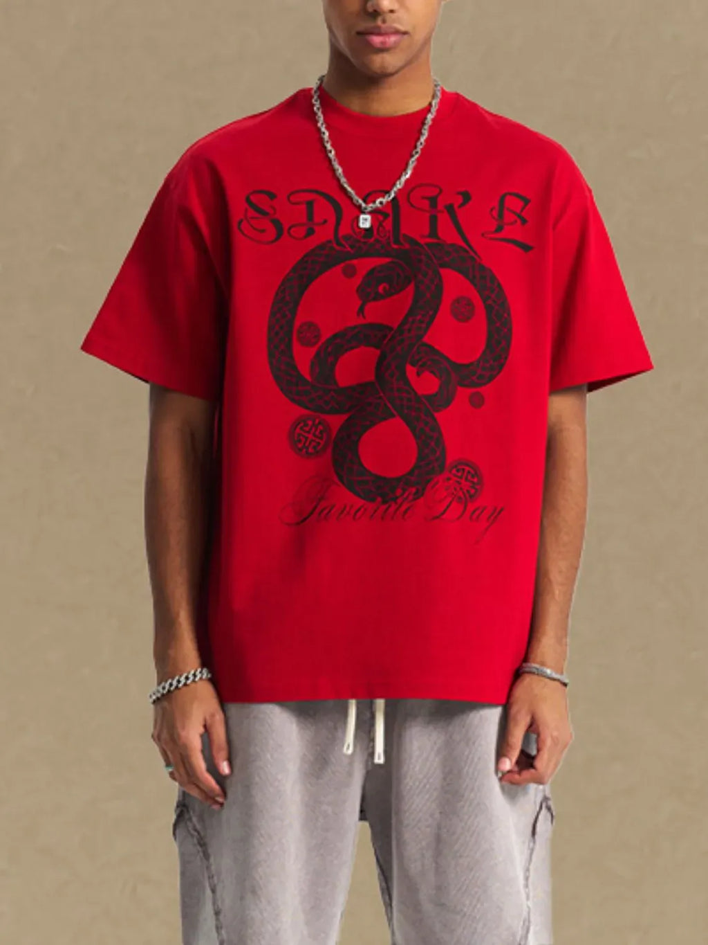 Trendsi Red / S Men's Graphic Round Neck Half Sleeve T-Shirt