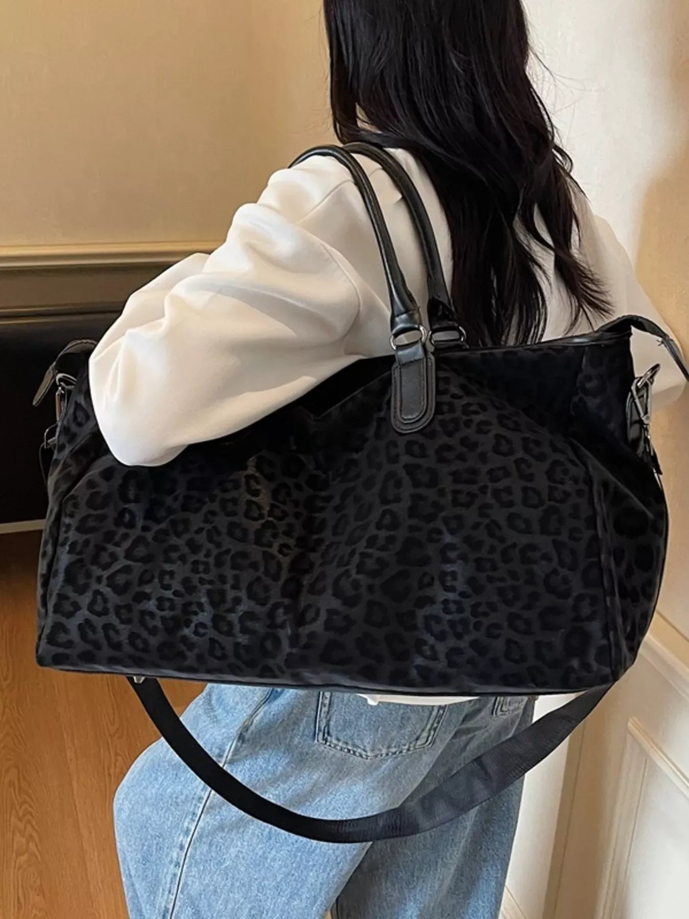 Trendsi Black / One Size Leopard Print Travel Bag