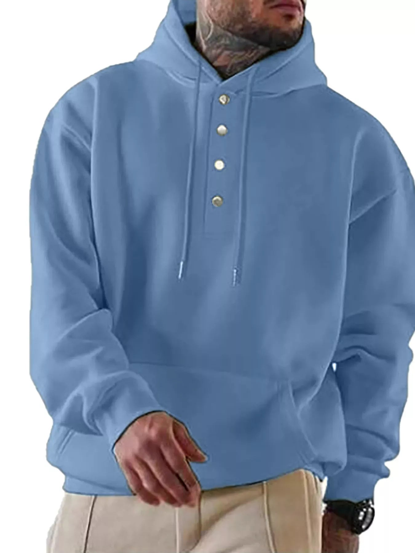 Trendsi Blue / S Men's Full Size Drawstring Kangaroo Pocket Hoodie Plus Size