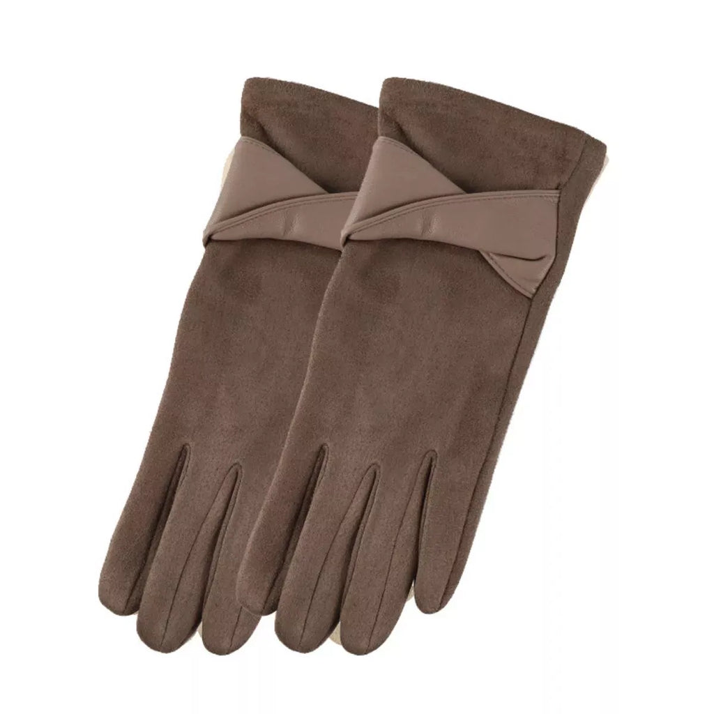 Trendsi Warm Leather Trimmed Suede Gloves