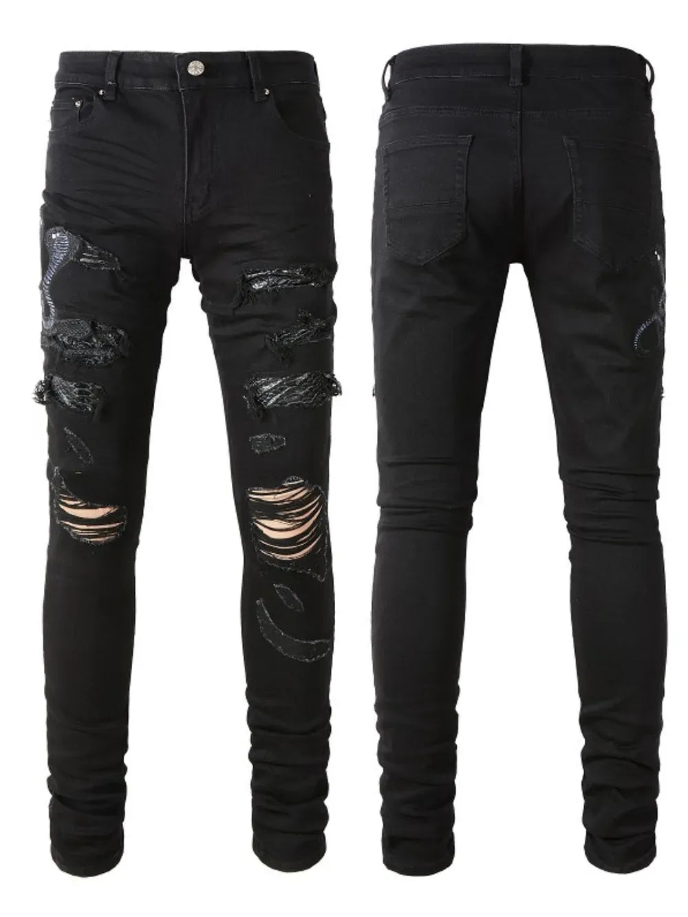 Trendsi Jeans Men's Washed Snake Embroidered Slim Jeans