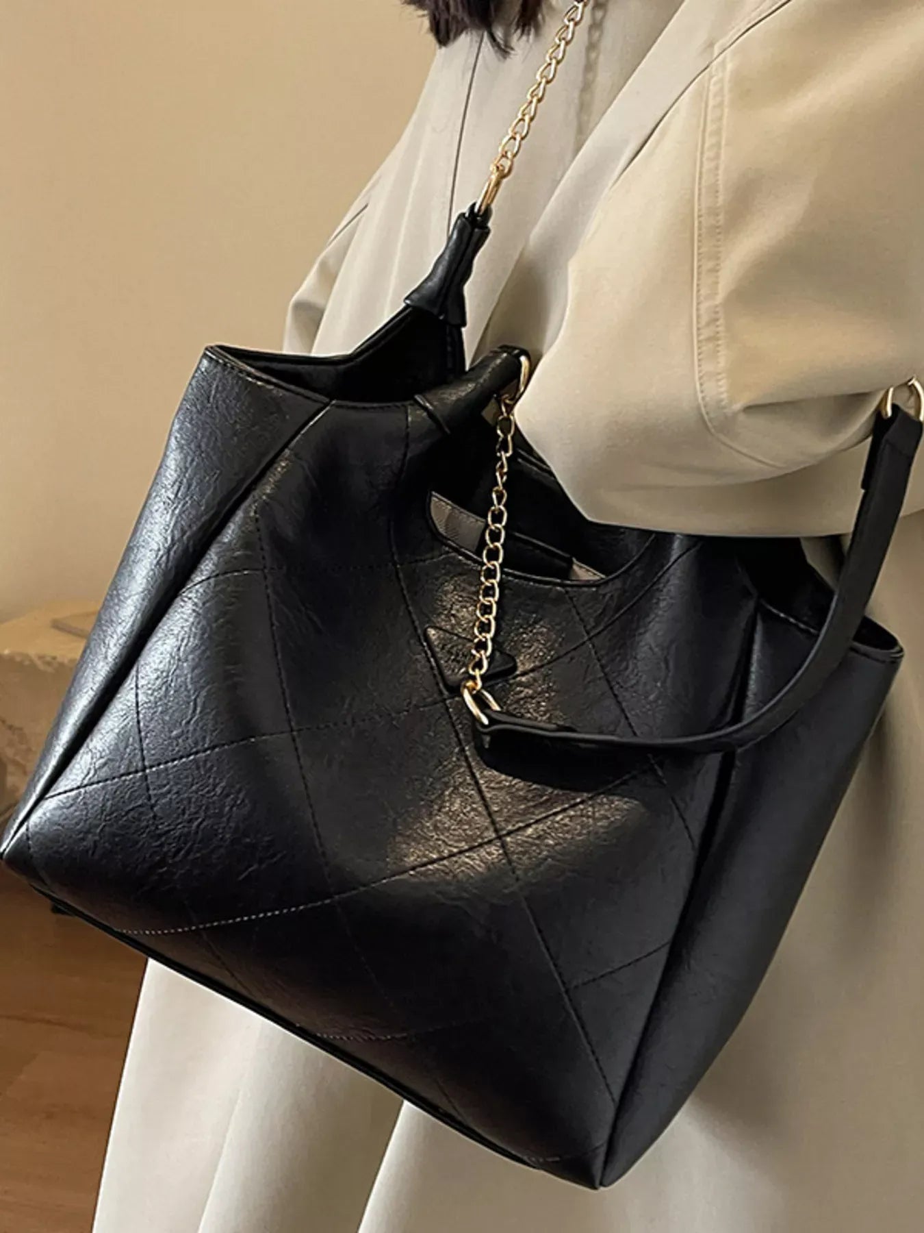 Trendsi Black / ONESIZE PU Leather Shoulder Bag