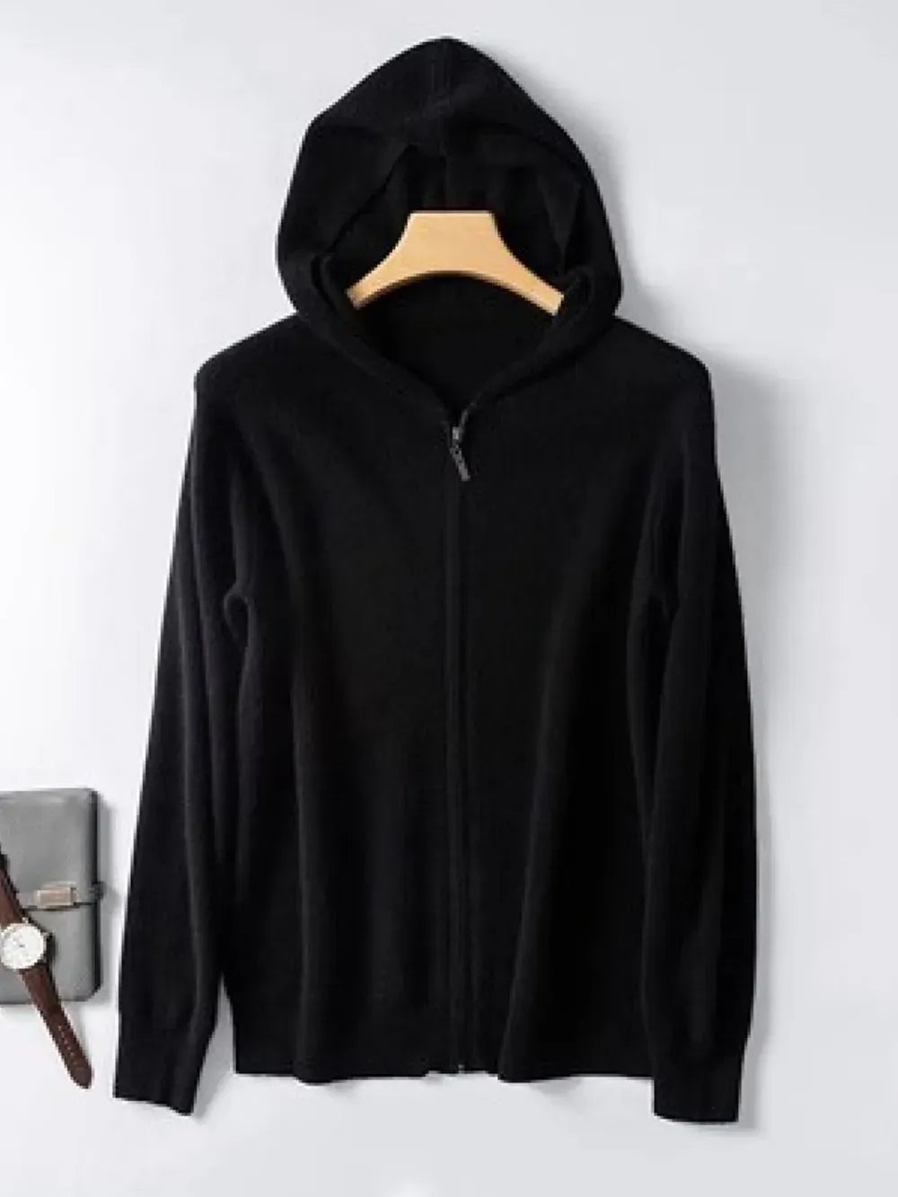 Trendsi Soft hooded cardigan Black / M Men's Plus Size Zip Up Long Sleeve Hooded Cardigan