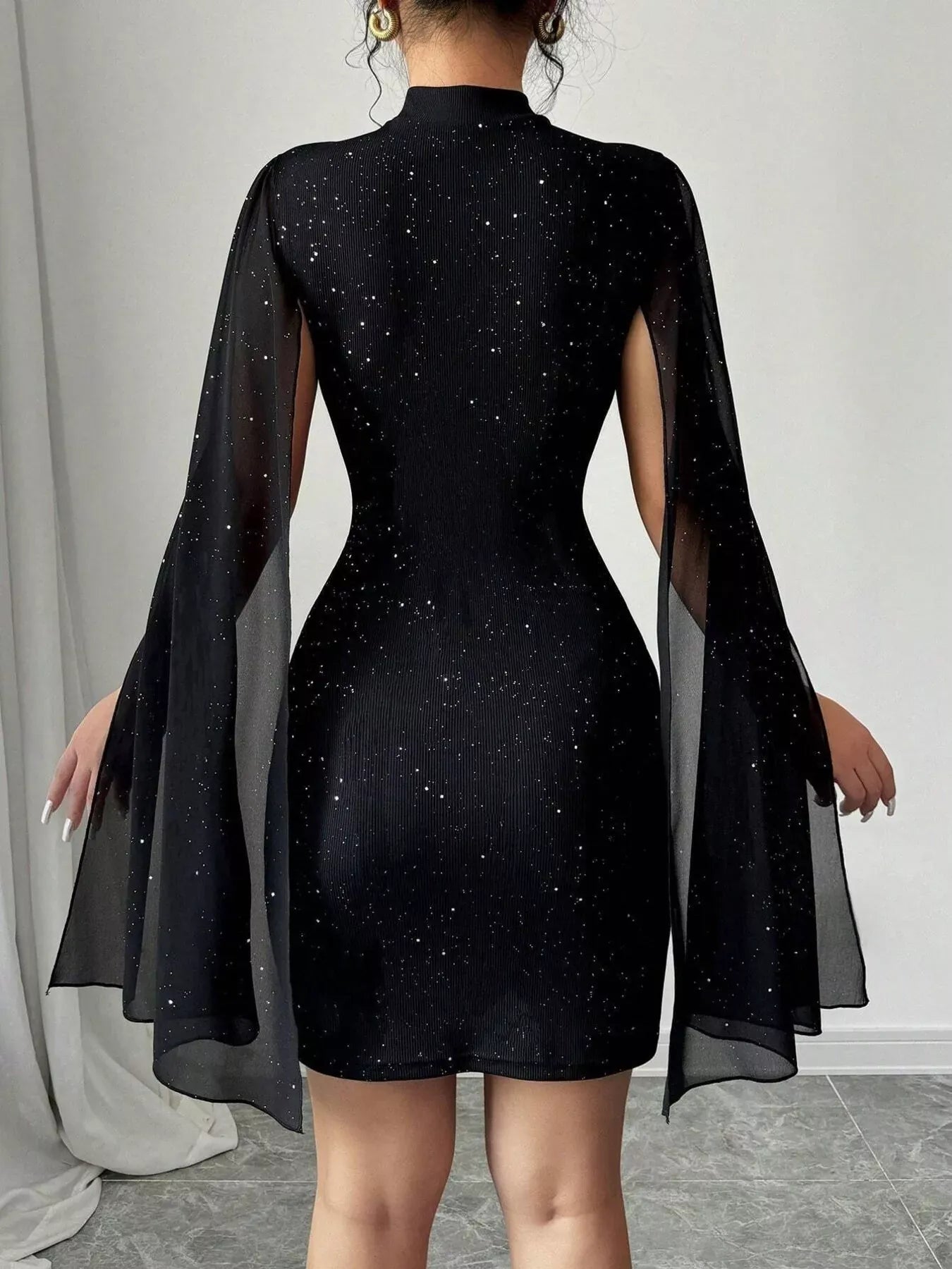 Trendsi Cutout Bodycon Mini Dress with Cape Sleeves