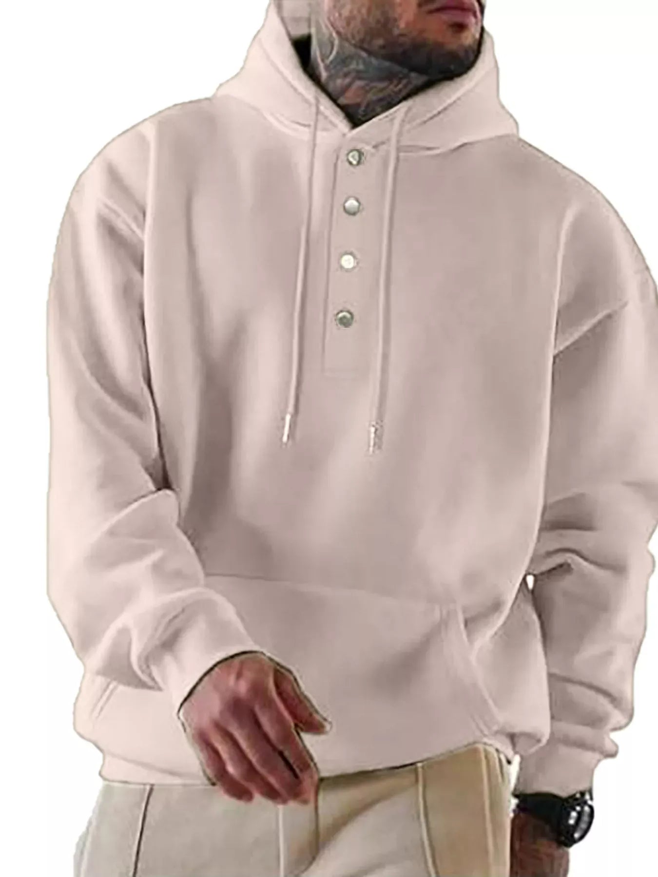 Trendsi Beige / S Men's Full Size Drawstring Kangaroo Pocket Hoodie Plus Size