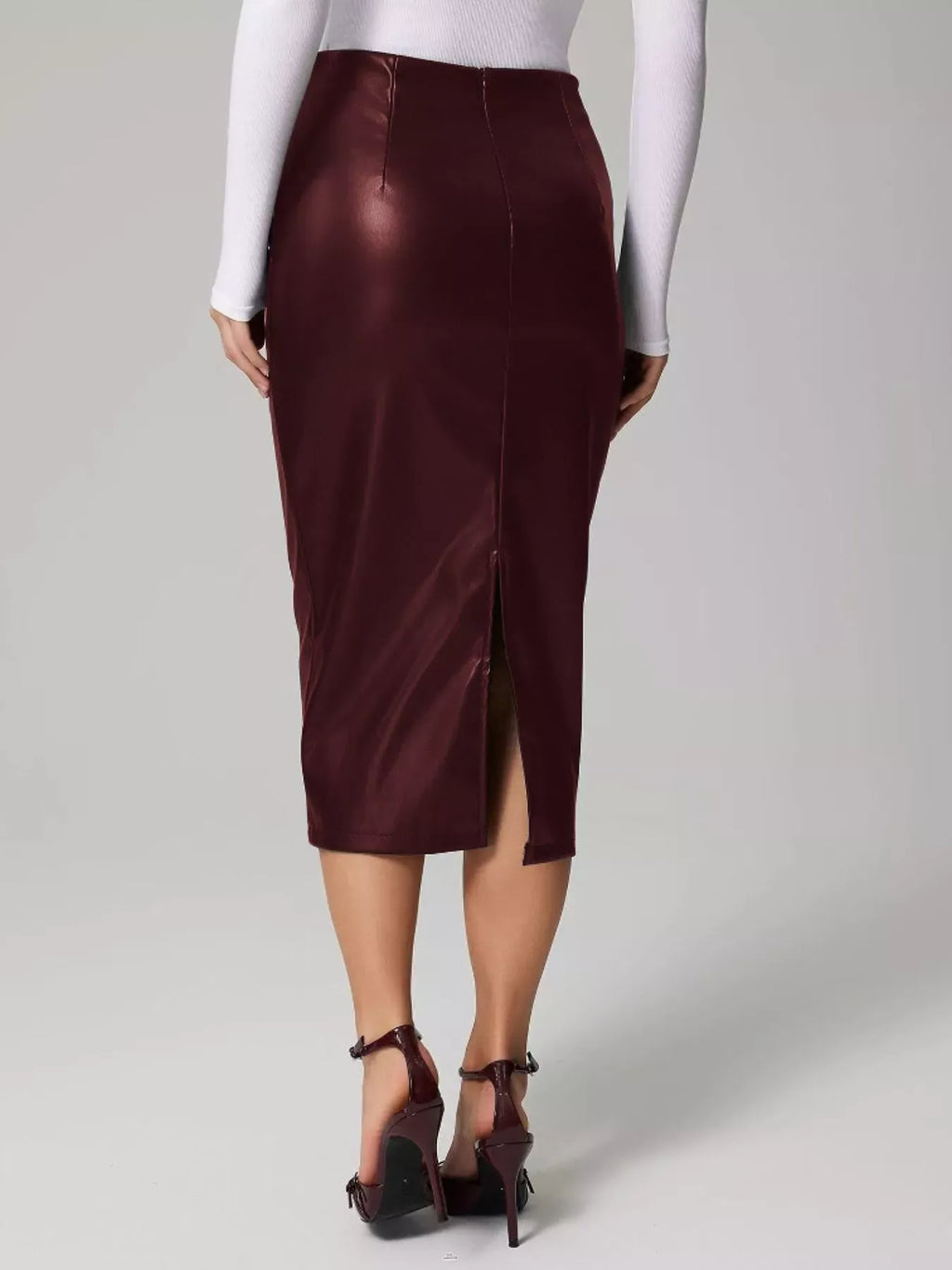 Trendsi Slit Back Leather Skirt