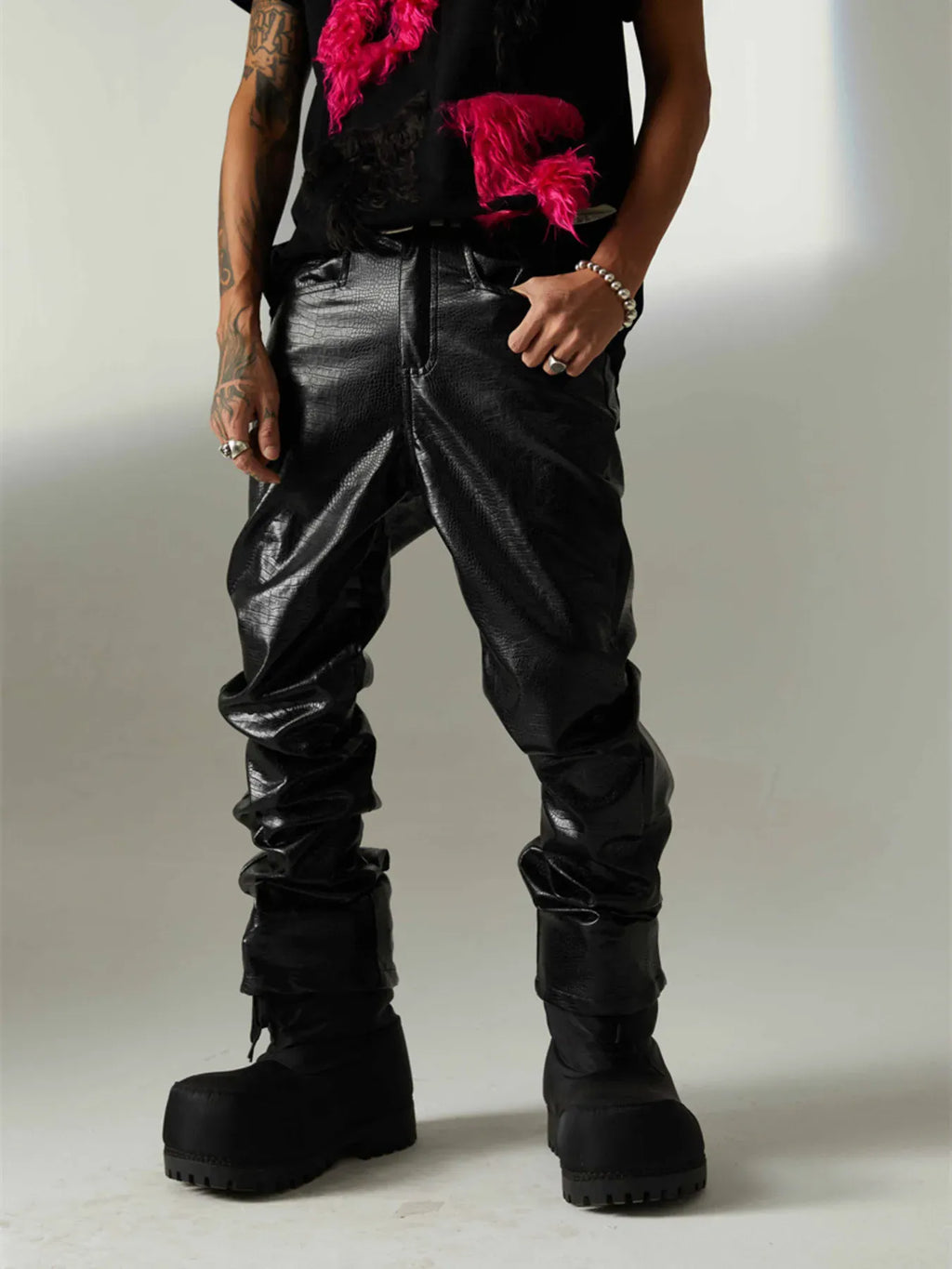 Trendsi Men's Leather Loose Fit Pants