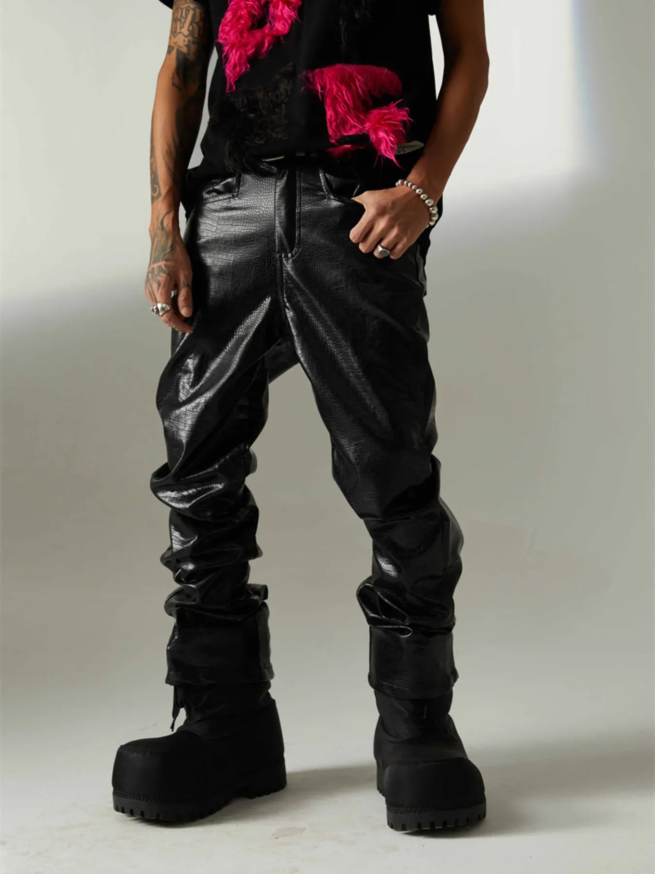 Trendsi Men's Leather Loose Fit Pants