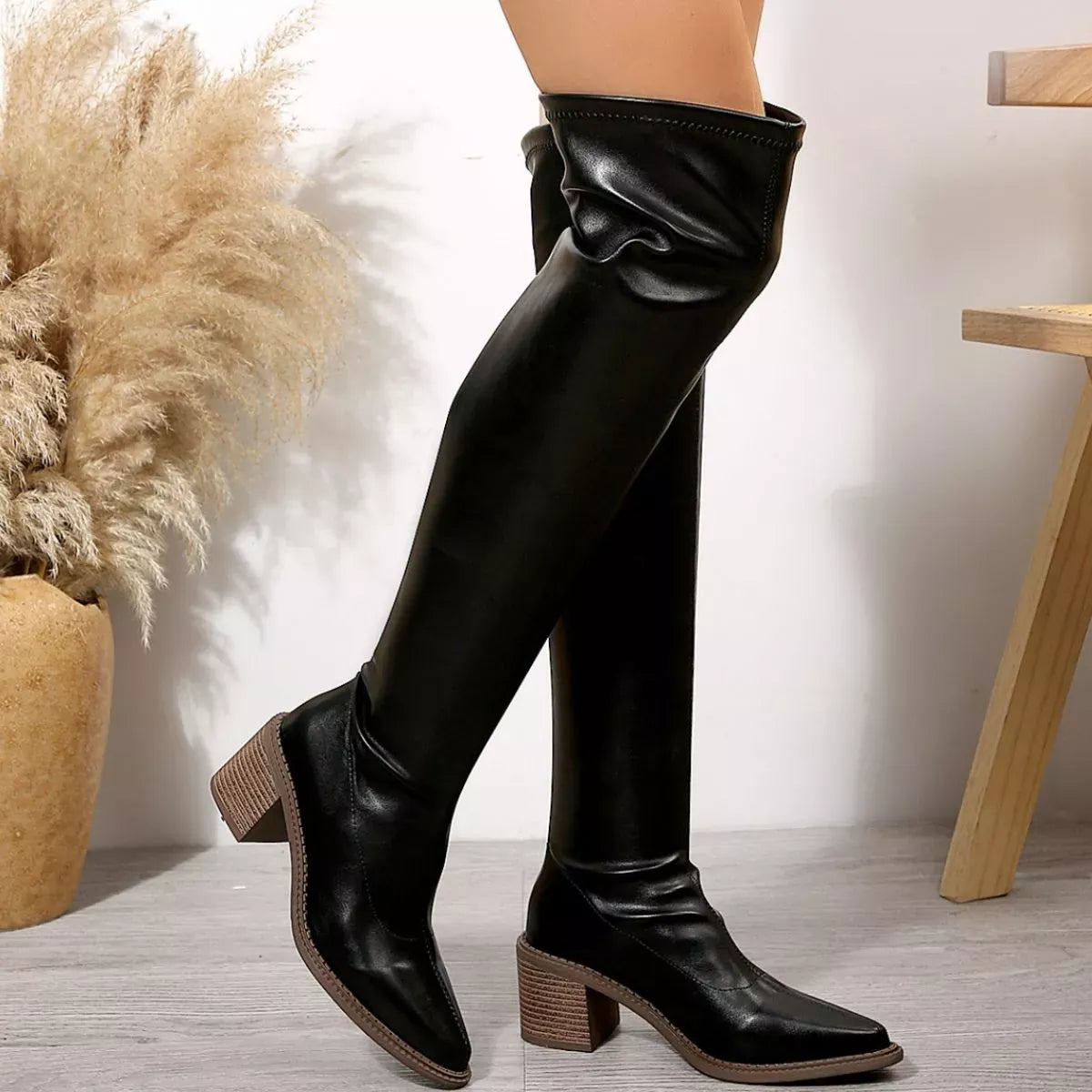 Trendsi Point Toe Block Heels Boots