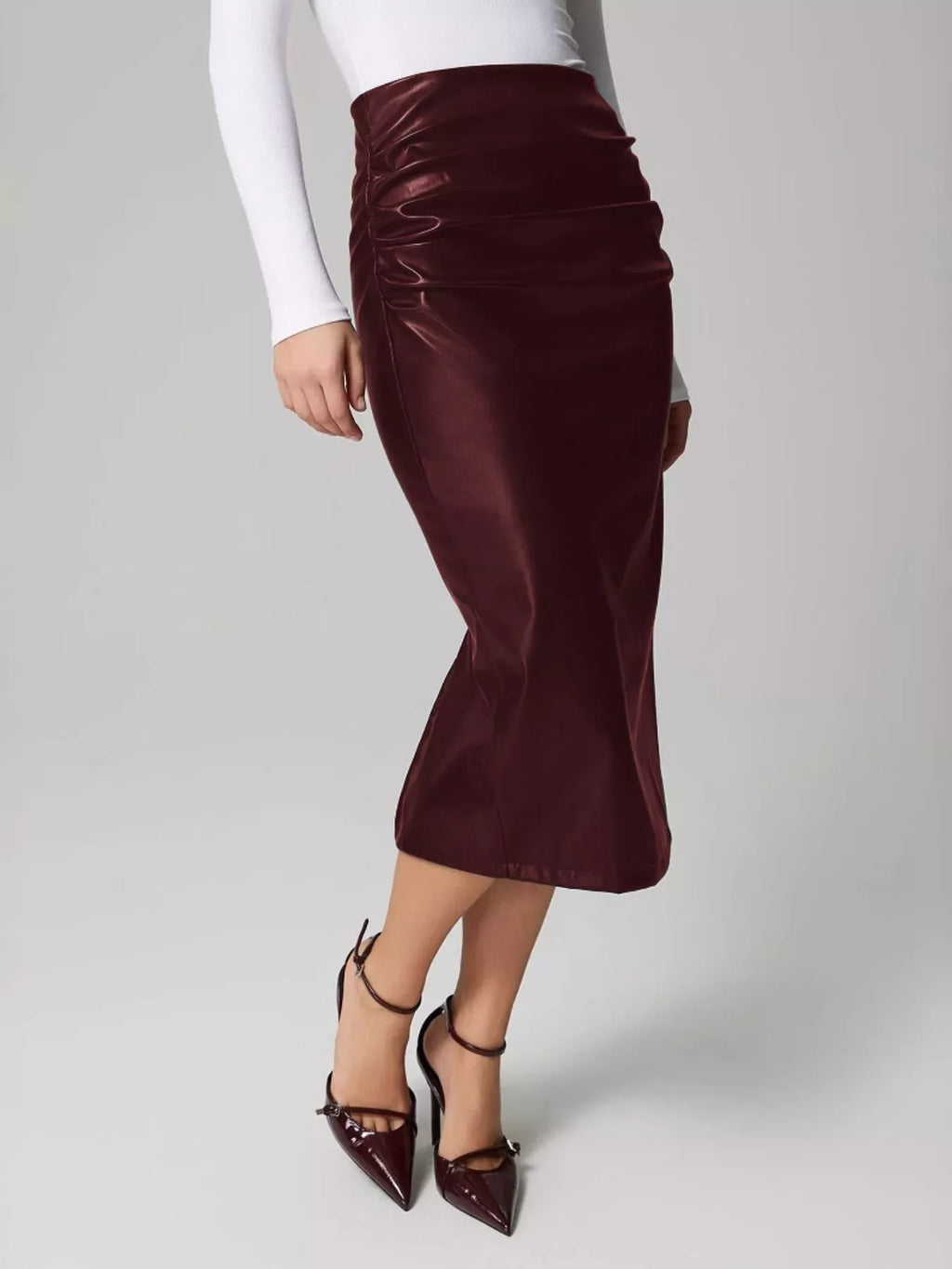 Trendsi Slit Back Leather Skirt