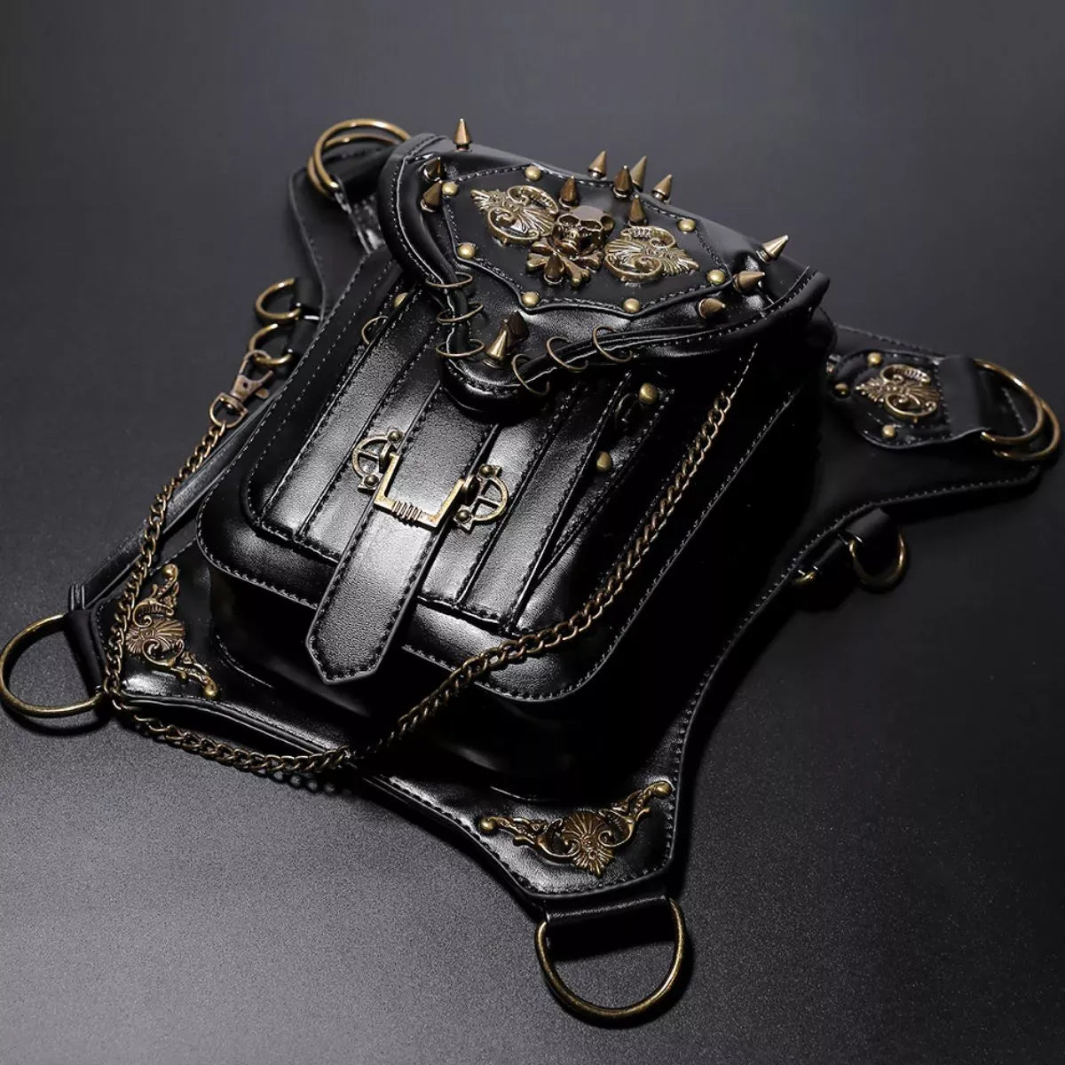 Trendsi Black / ONESIZE Steampunk Skull Decor Crossbody Bag
