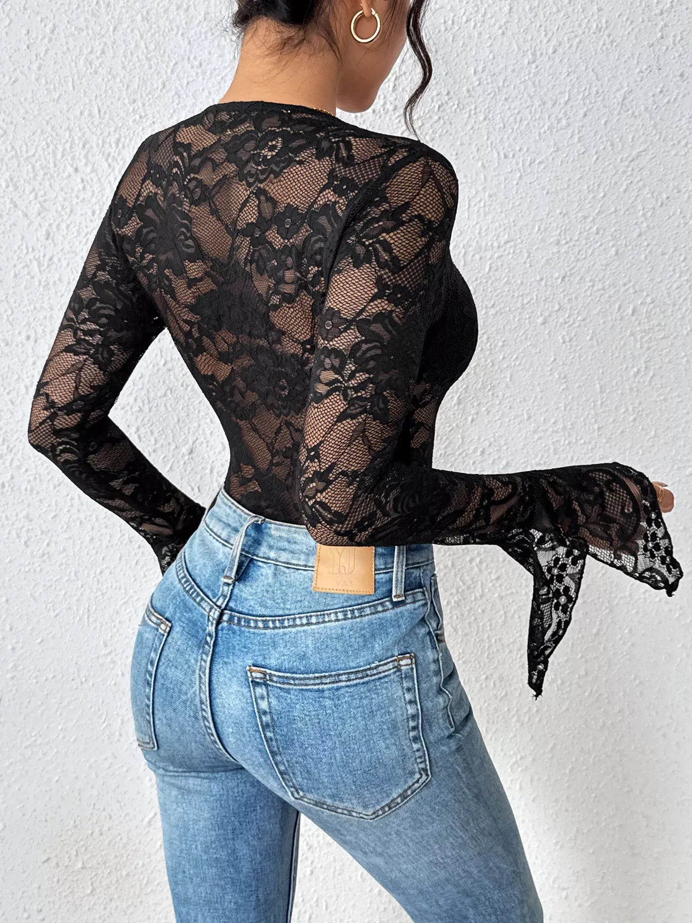 Trendsi body suit Lace Long Sleeve Bodysuit