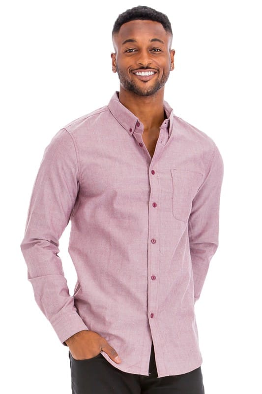 WEIV TDL- H. BURGUNDY / 2XL Essential Men's Casual Long Sleeve Shirts