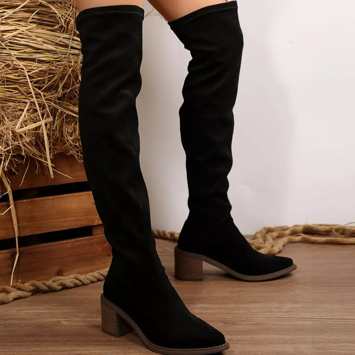 Trendsi Point Toe Block Heels Boots