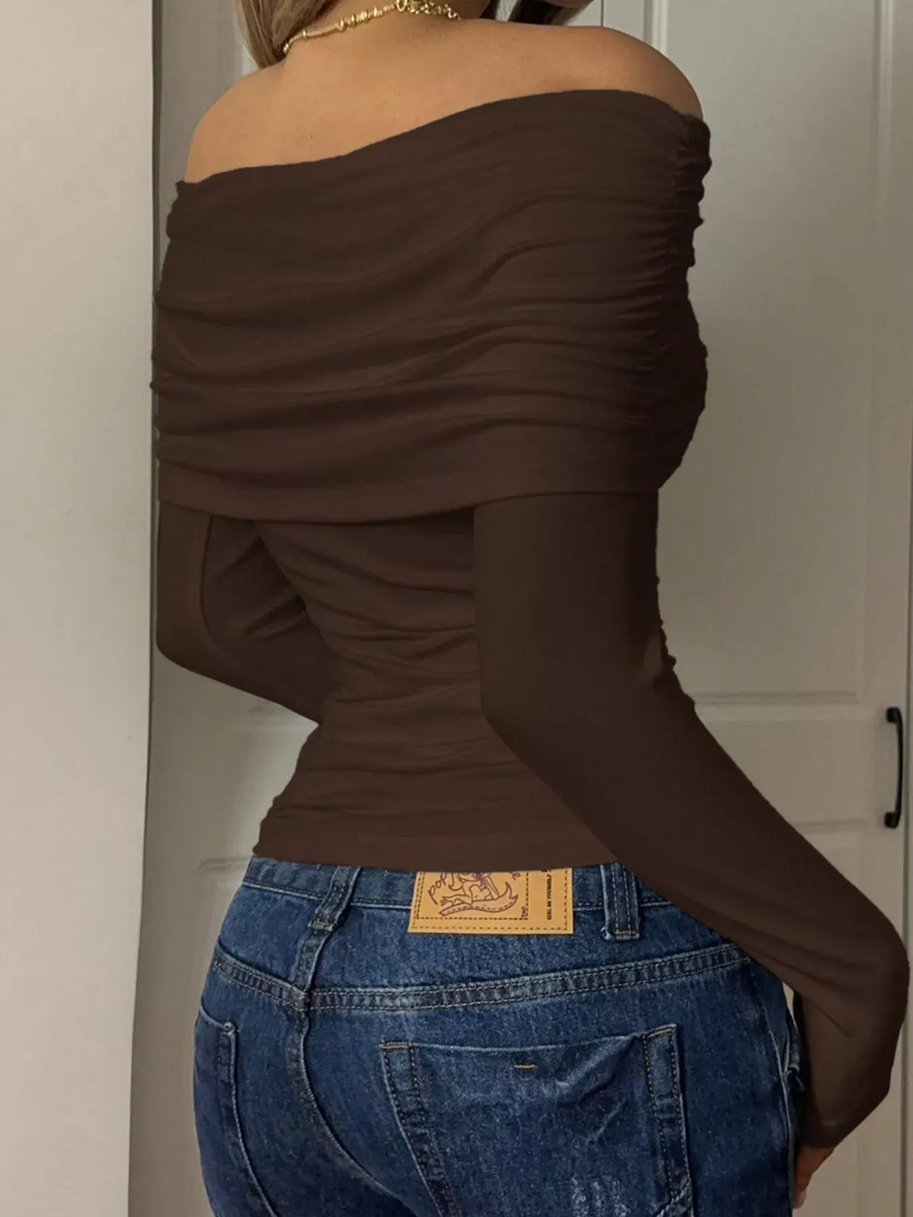 Trendsi Shirt Off-Shoulder Ruched Long Sleeve T-Shirt