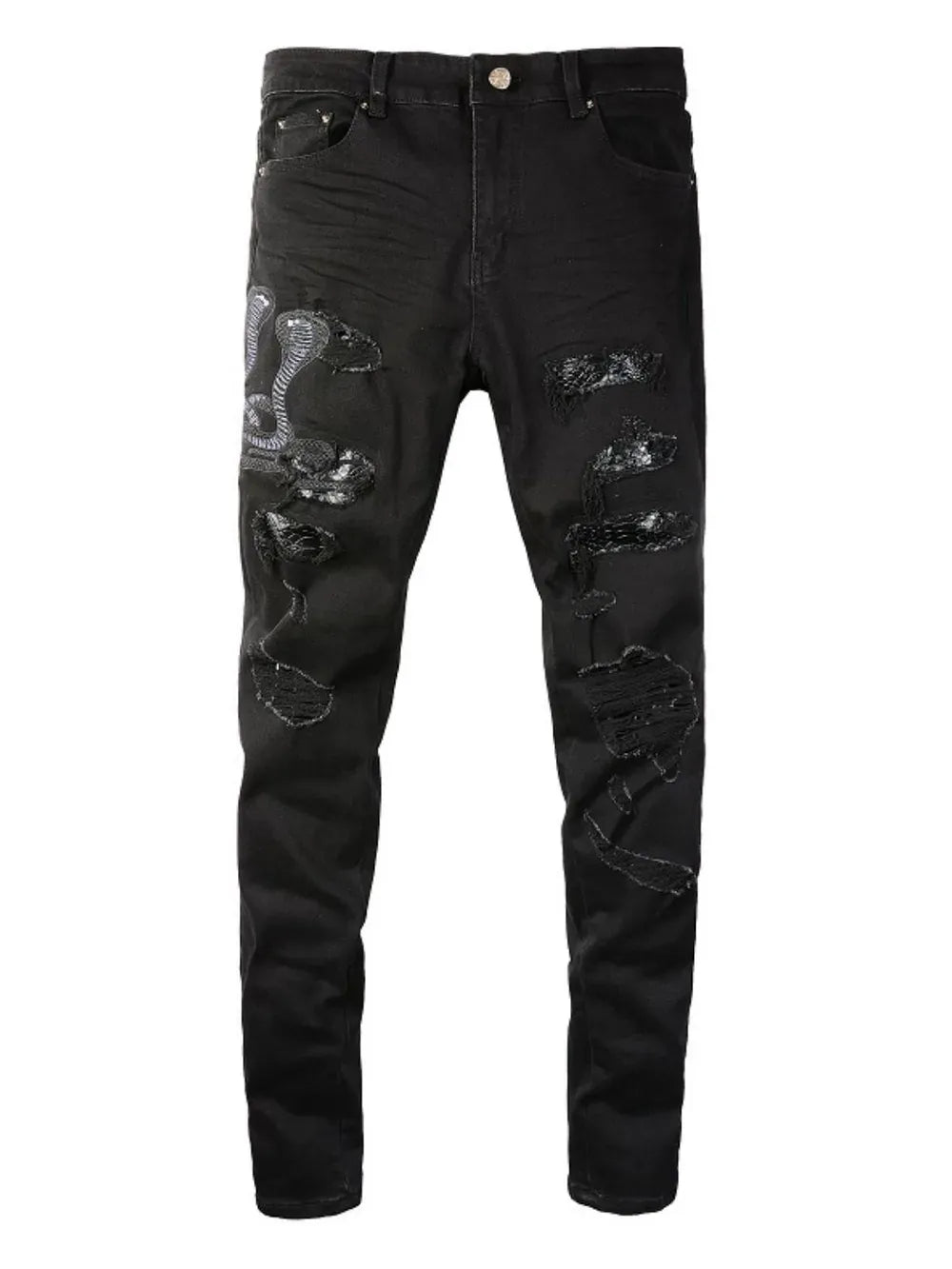 Trendsi Jeans Black / 28 Men's Washed Snake Embroidered Slim Jeans