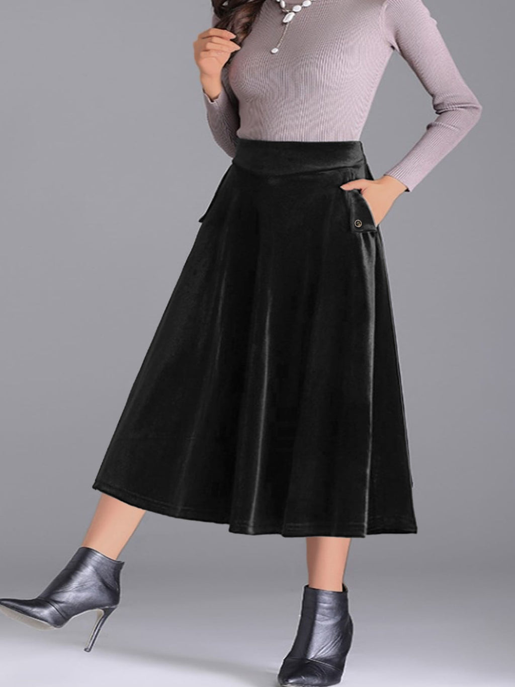 Trendsi Skirt Plus Size Elegant Velvet A-Line Midi Skirt