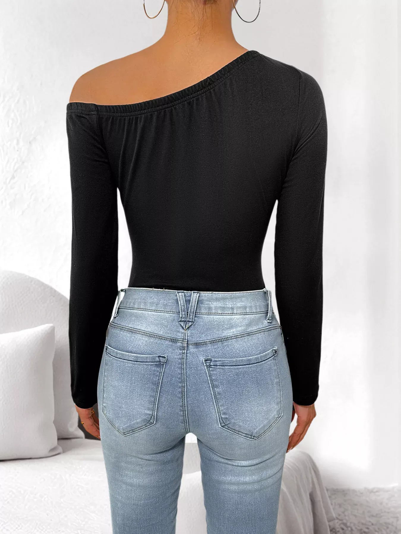 Trendsi Flower One Shoulder Long Sleeve Bodysuit