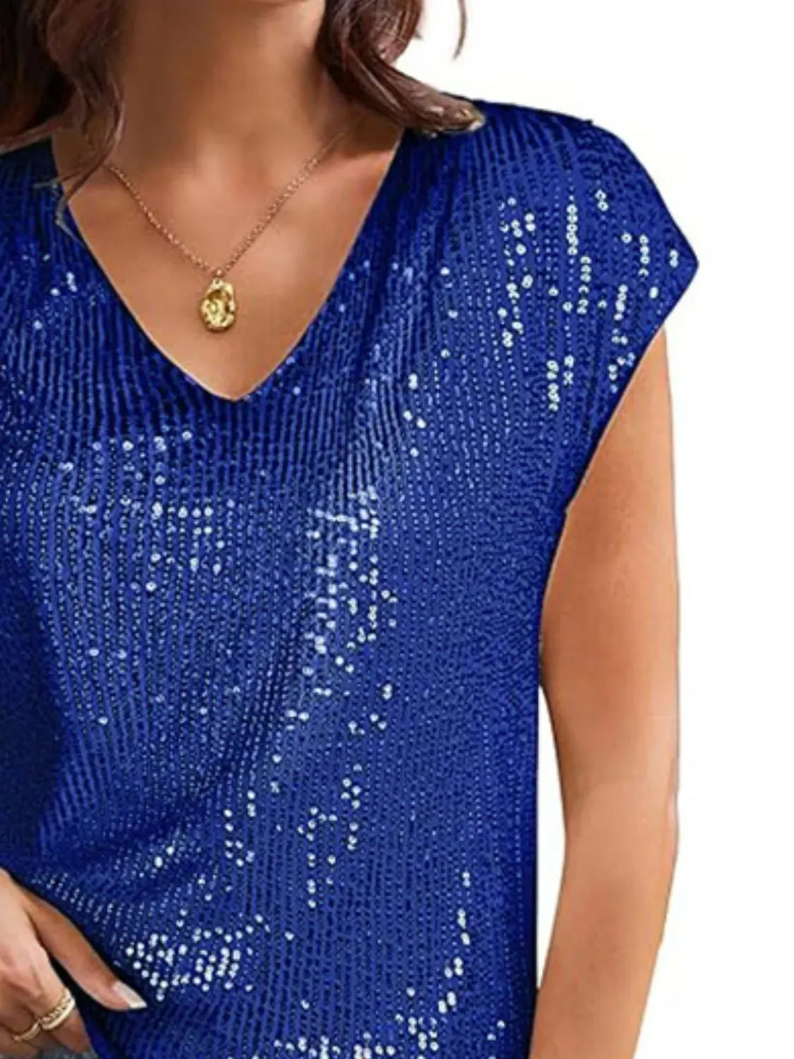 Trendsi Blouse V-Neck Sequin Cap Sleeve Top