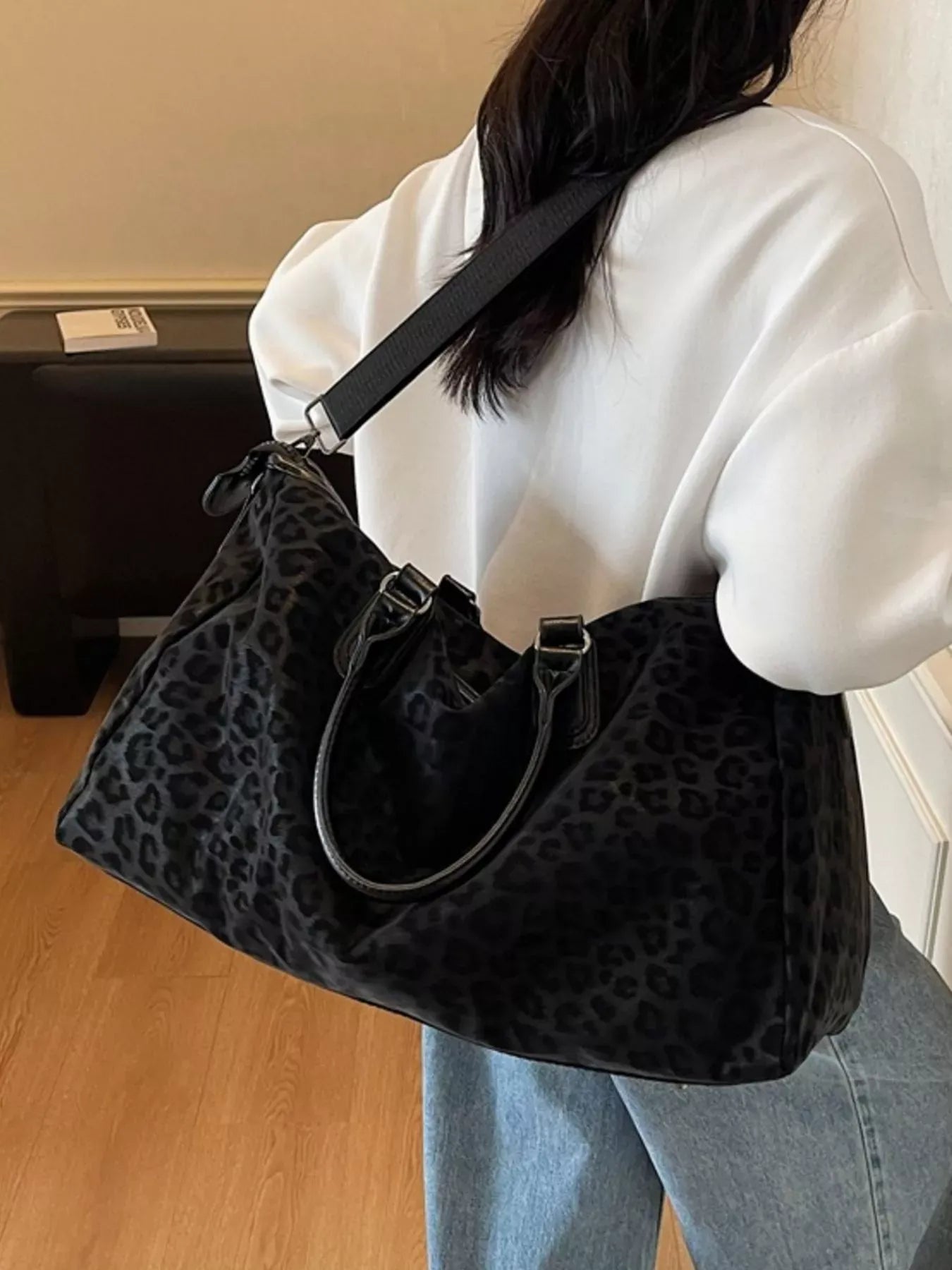 Trendsi Black / One Size Leopard Print Travel Bag