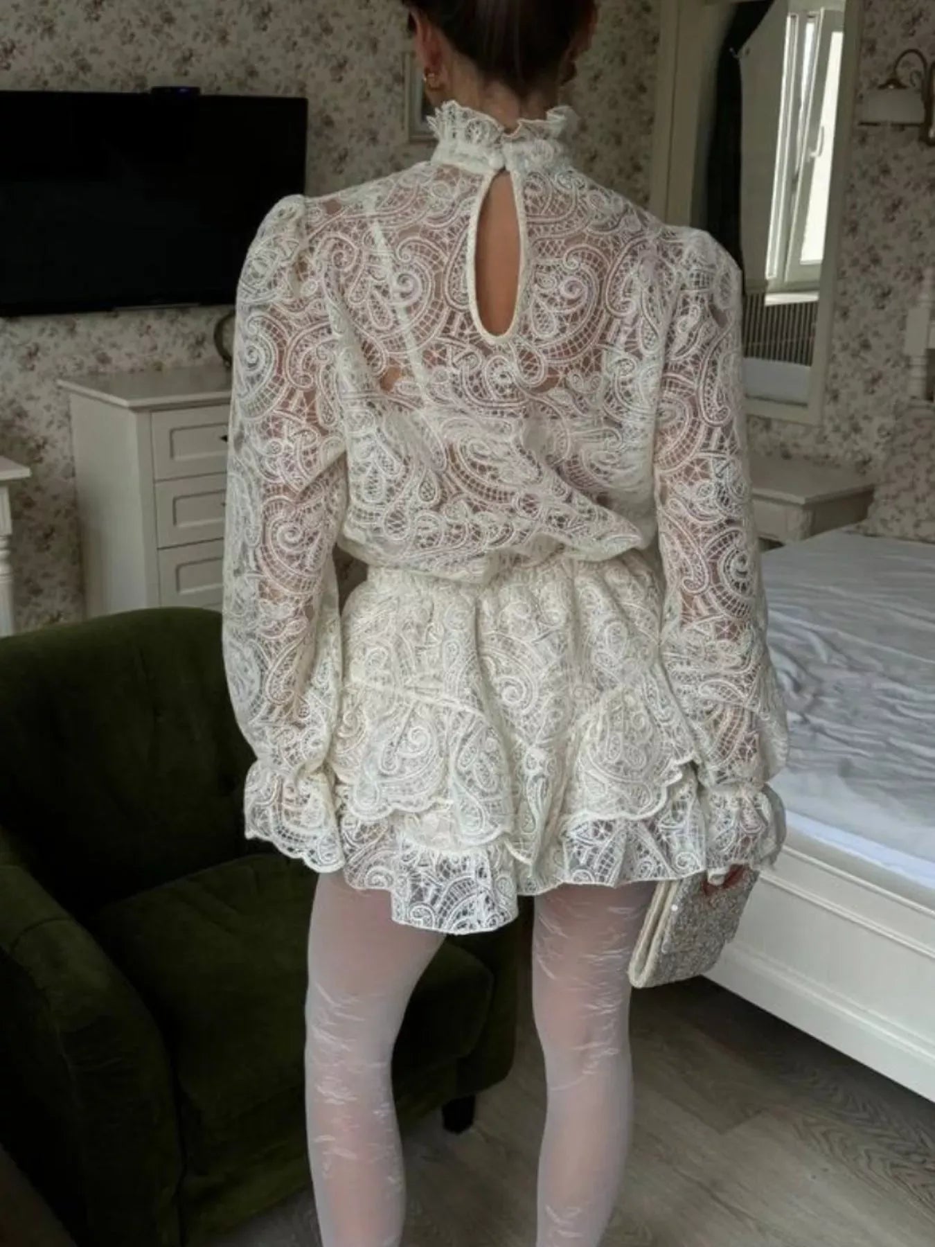 Trendsi top Lace Long Sleeve Top and Skirt Set