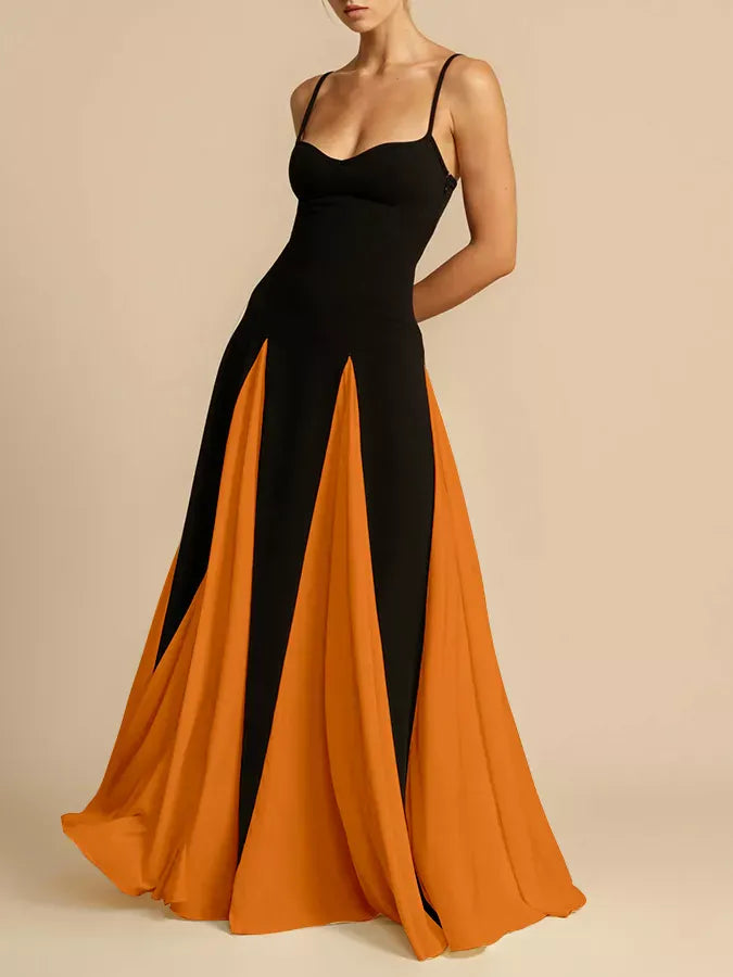 Trendsi Dress Black/Orange / S Two-Tone Flowing Maxi Dress